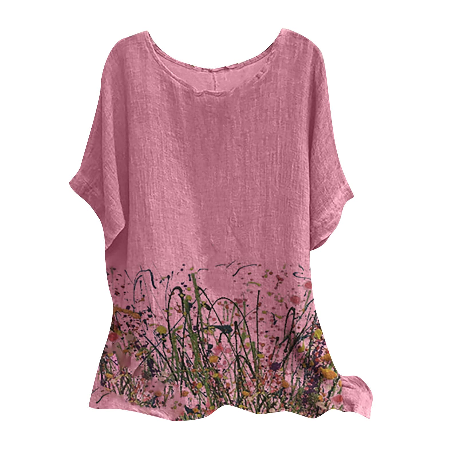 Plus Size Women's T-Shirts - Summer Casual Loose Blouses & Linen Tunic Tees with Floral Prints | Perfect for Beach Outings, Vacation Wear & Everyday Comfort