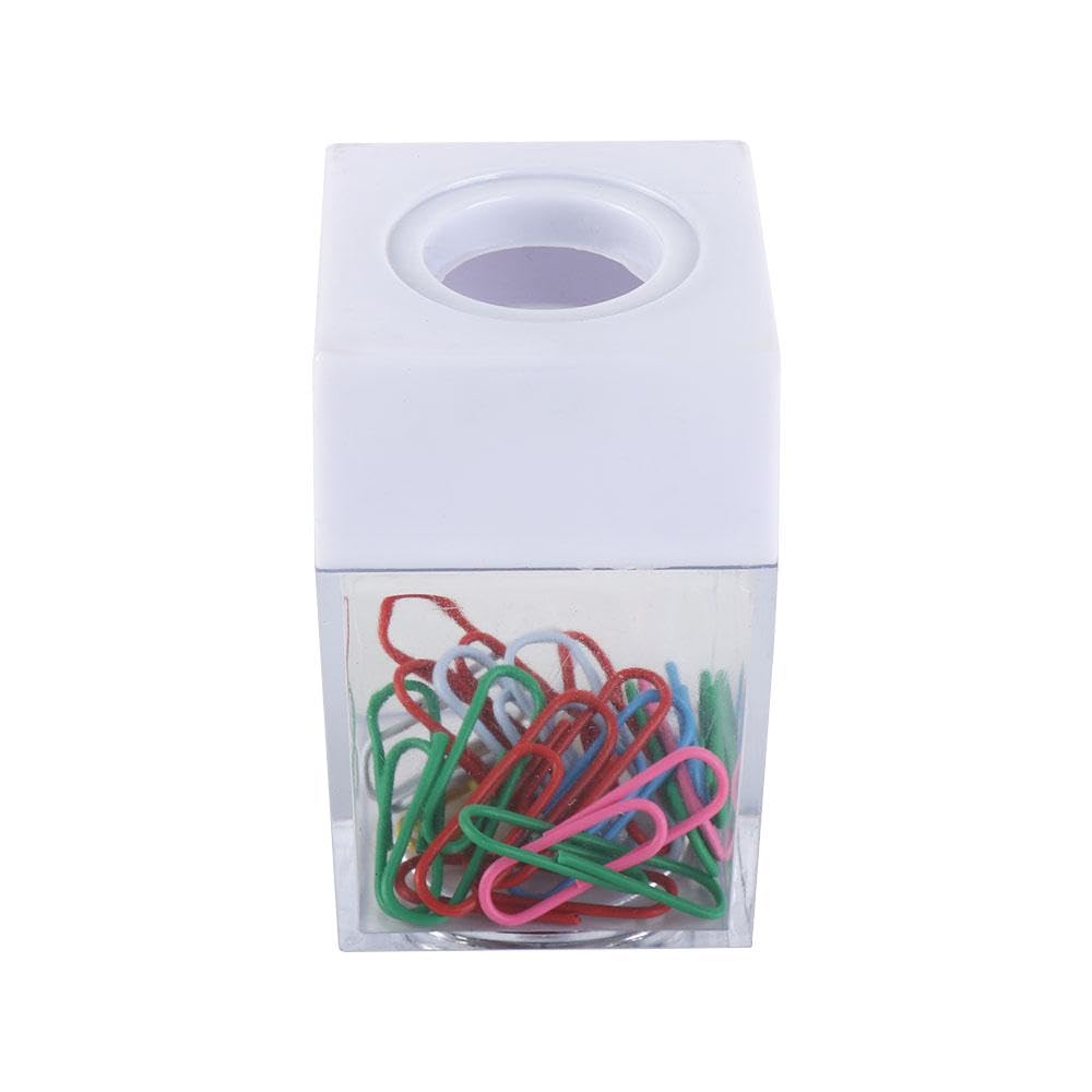 Magnetic Paper Clip Dispenser - Plastic Desktop Organizer, Portable Square Office Supplies Storage Box for Paper Clips (White, AM15SD0D0Q0US) | Perfect for Office Desk, Home Workspace & School Stationery Organization