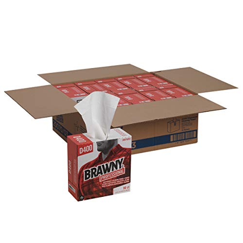Brawny Professional D400 Disposable Cleaning Towels - White, 1 Tall Box (20070/03) | Heavy-Duty Absorbent Paper Towels for Kitchen, Garage & Workshop Cleaning | Georgia-Pacific