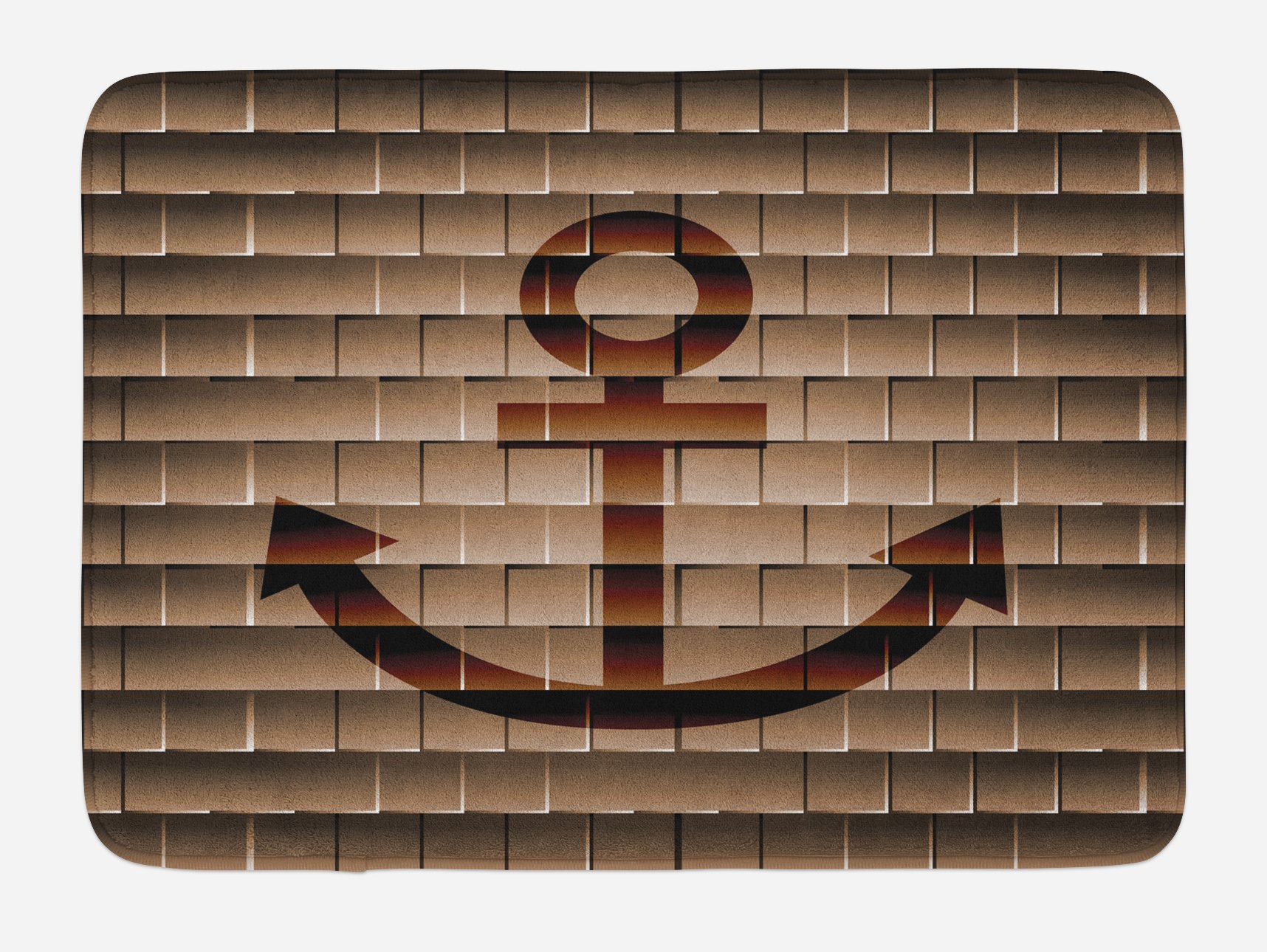 Ambesonne Nautical Anchor Bath Mat – Non-Slip Plush Bathroom Rug, 30.2 x 20 Inches, Tortilla Brown – Coastal Decor for Bathroom, Beach House & Modern Home