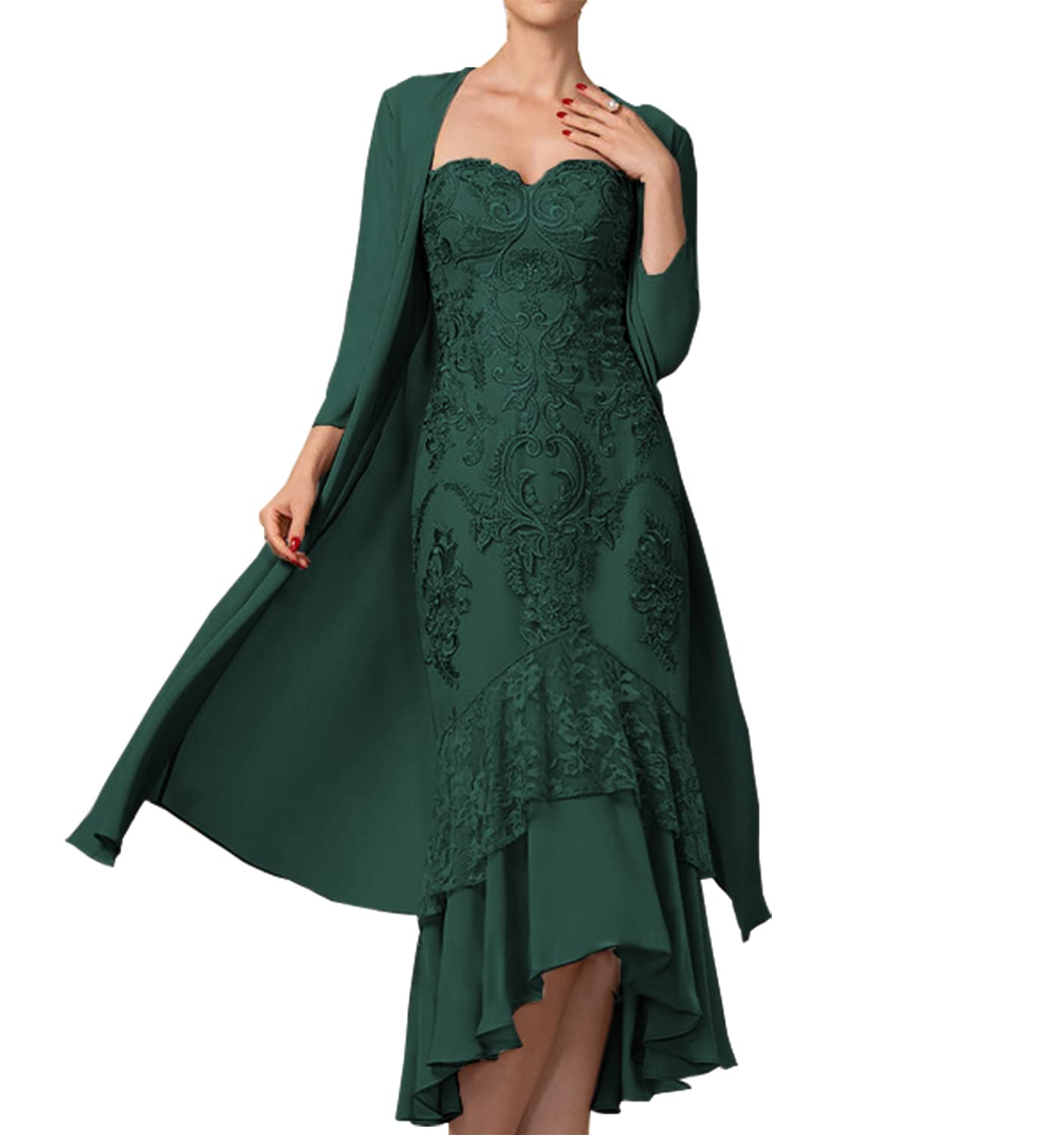 Elegant Mother of The Bride Dresses 2-Piece Set with Lace Jacket - Formal Wedding Guest Evening Gown Mermaid Silhouette Chiffon Dress for Special Occasions & Ceremonies