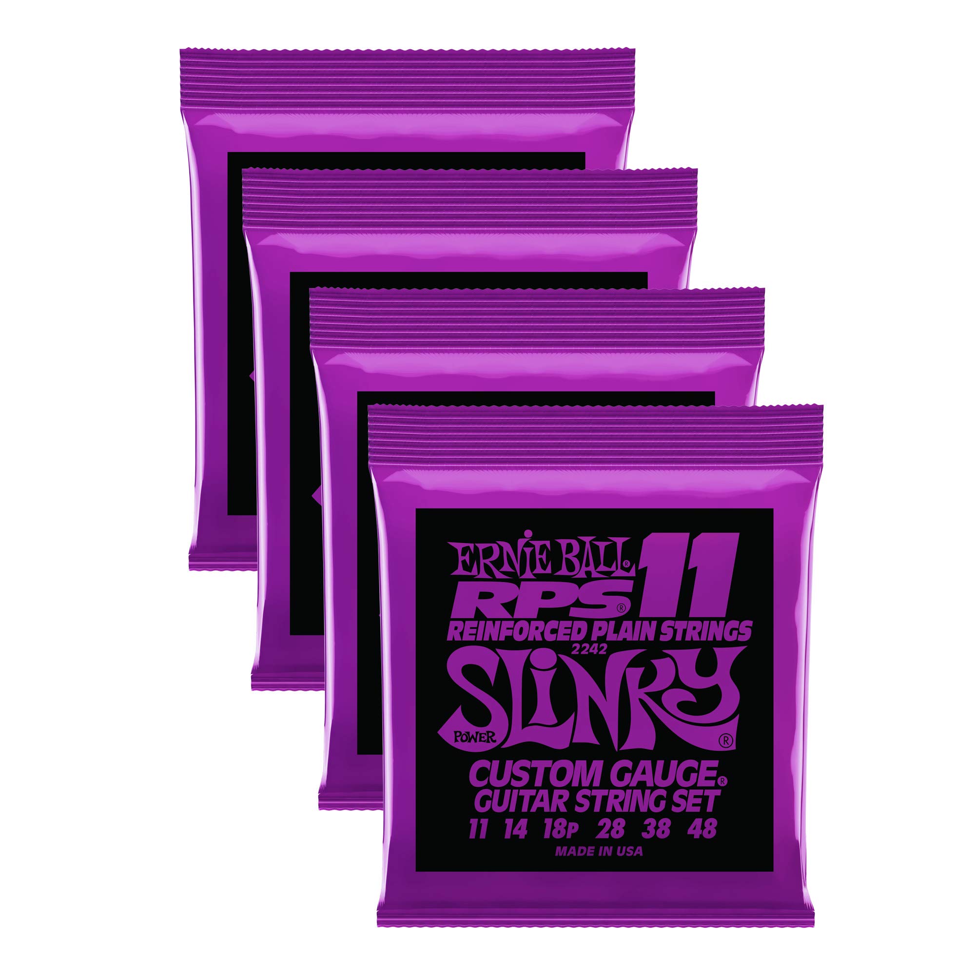 Ernie Ball RPS Power Slinky Electric Guitar Strings - Custom Gauge (4-Pack) P02242 | Perfect for Rock, Metal & Heavy Playing Styles