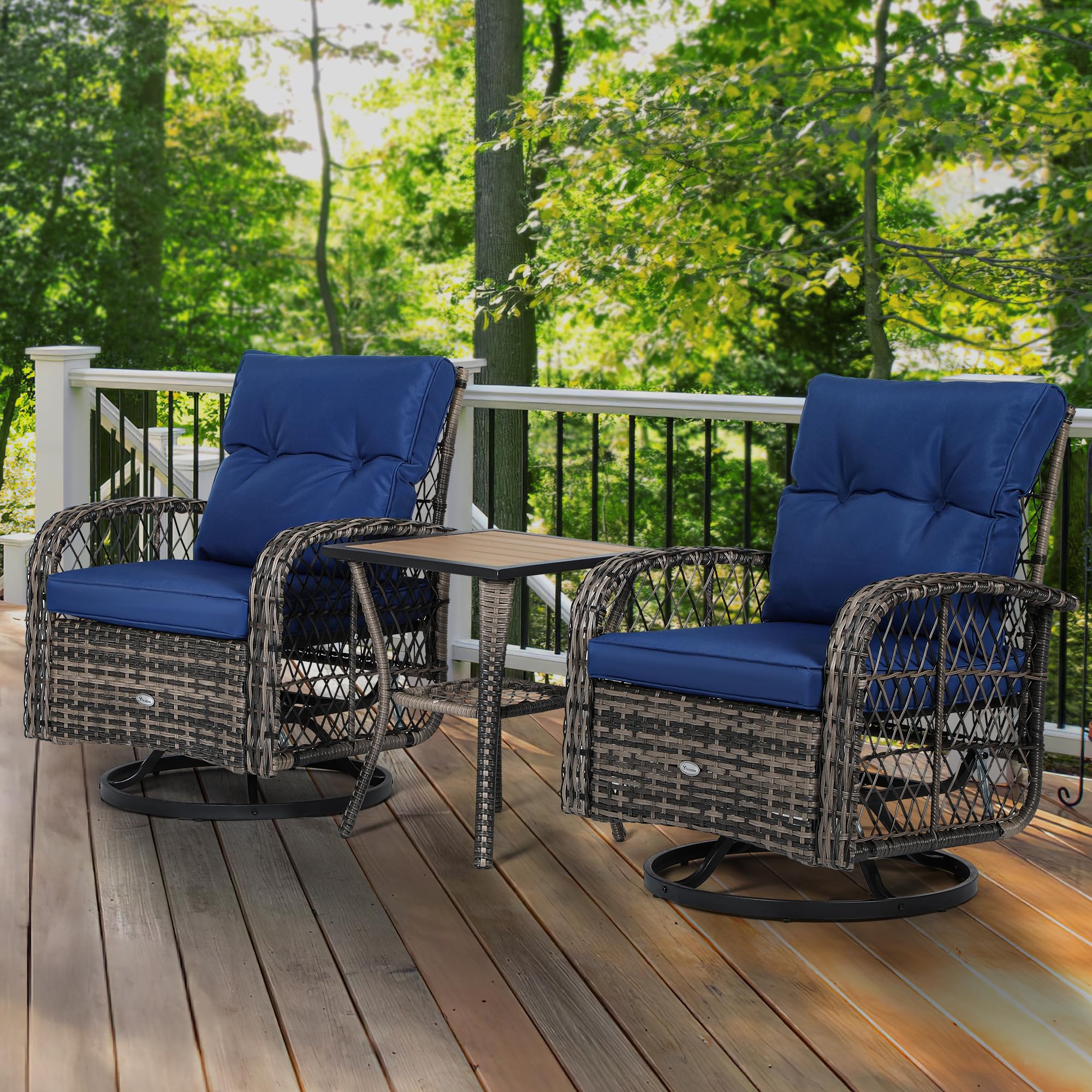 YITAHOME 3-Piece Patio Outdoor Swivel Glider Rocker Set - All-Weather Wicker Bistro Rocking Chairs with Cushions for Garden, Backyard, Balcony & Poolside (Navy Blue) - Perfect for Relaxing, Entertaining & Outdoor Conversations
