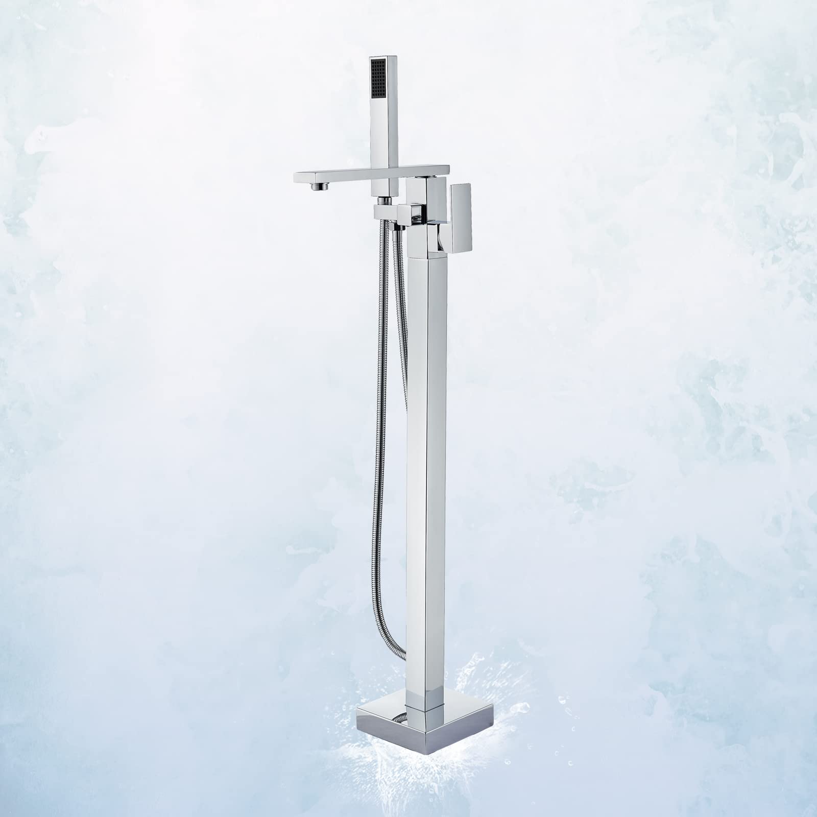 Gmusre Single Handle Freestanding Bathtub Faucet - Floor Mount Brass Bathroom Tap with Hand Shower & 360° Swivel Shower Head - Polished Chrome Finish for Luxury Bathrooms & Spa Retreats