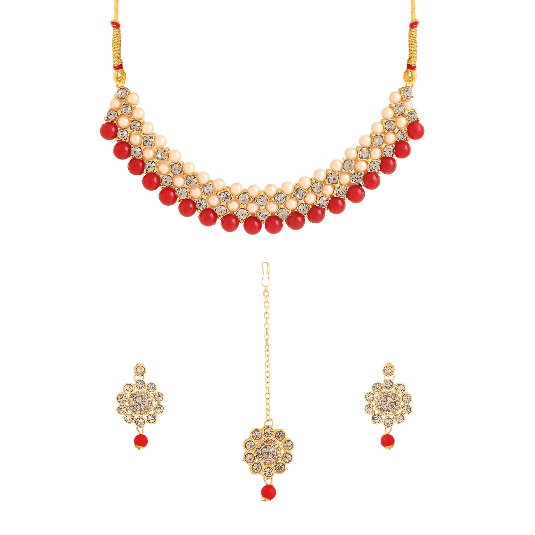 Yellow Chimes Jewelry Set for Women | Traditional Red Kundan Beads Choker Necklace Set | Gold Plated Ethnic Choker | Birthday & Anniversary Gift for Wife | Perfect for Weddings, Parties & Special Occasions