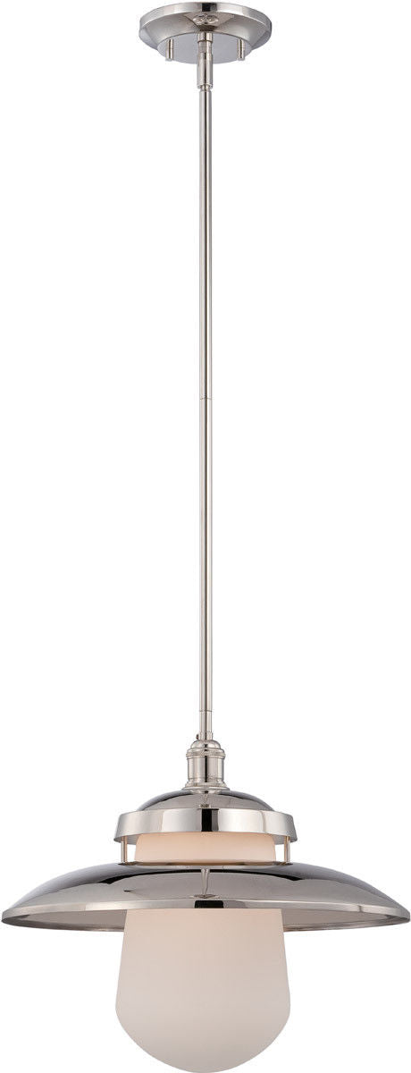 Nuvo Lighting 60 5422 Bayport Collection Polished Nickel Finish Single Light Pendant - Perfect for Kitchen Island, Dining Room, and Entryway Lighting