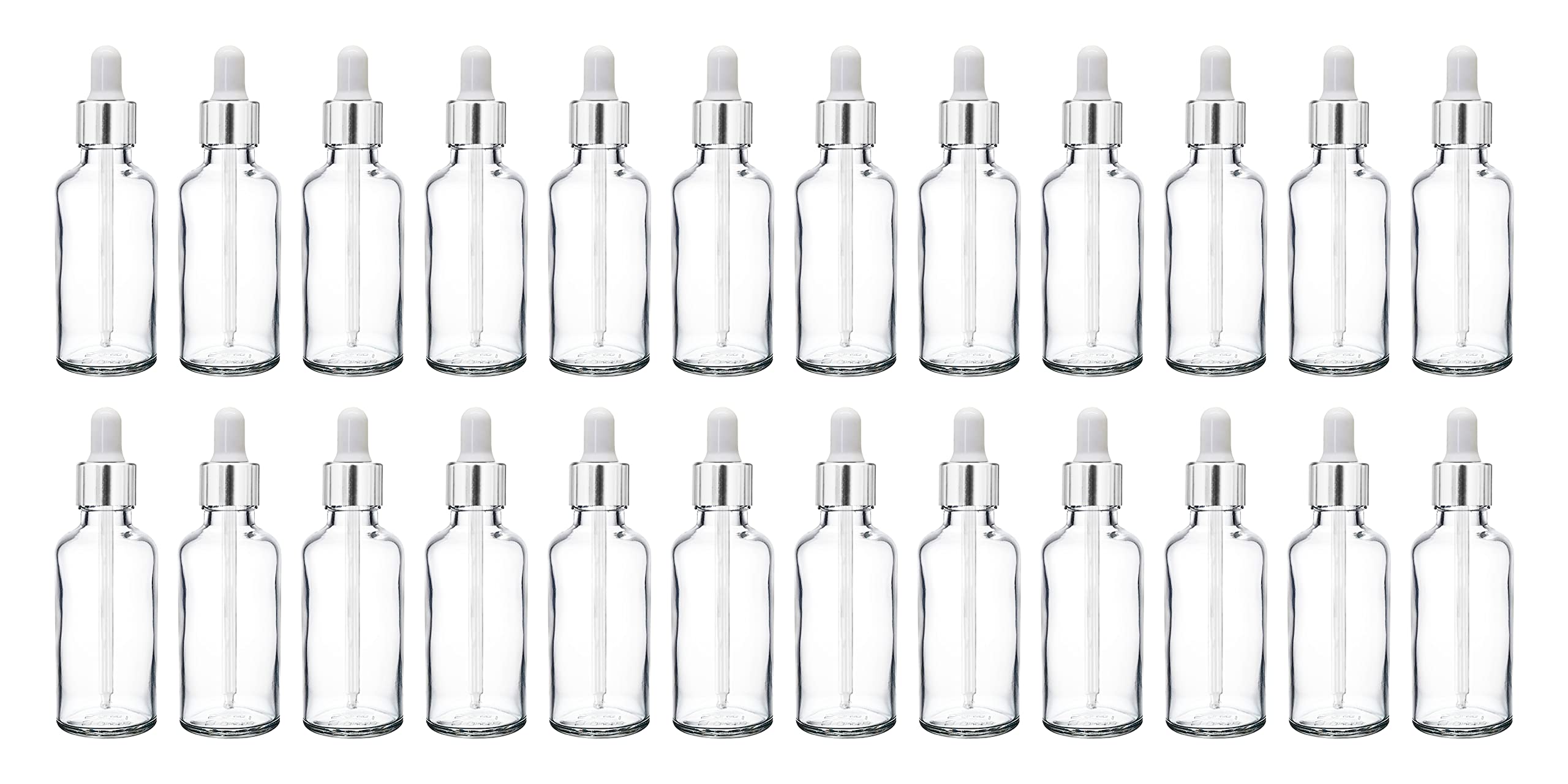 NSB Herbals 50ml Clear Round Empty Glass Bottle with Glass Dropper, Silver Ring & White Silicone Teat - Refillable for Essential Oils, Perfumes (Pack of 3) | Perfect for DIY Aromatherapy, Travel Size Liquids & Homemade Beauty Products
