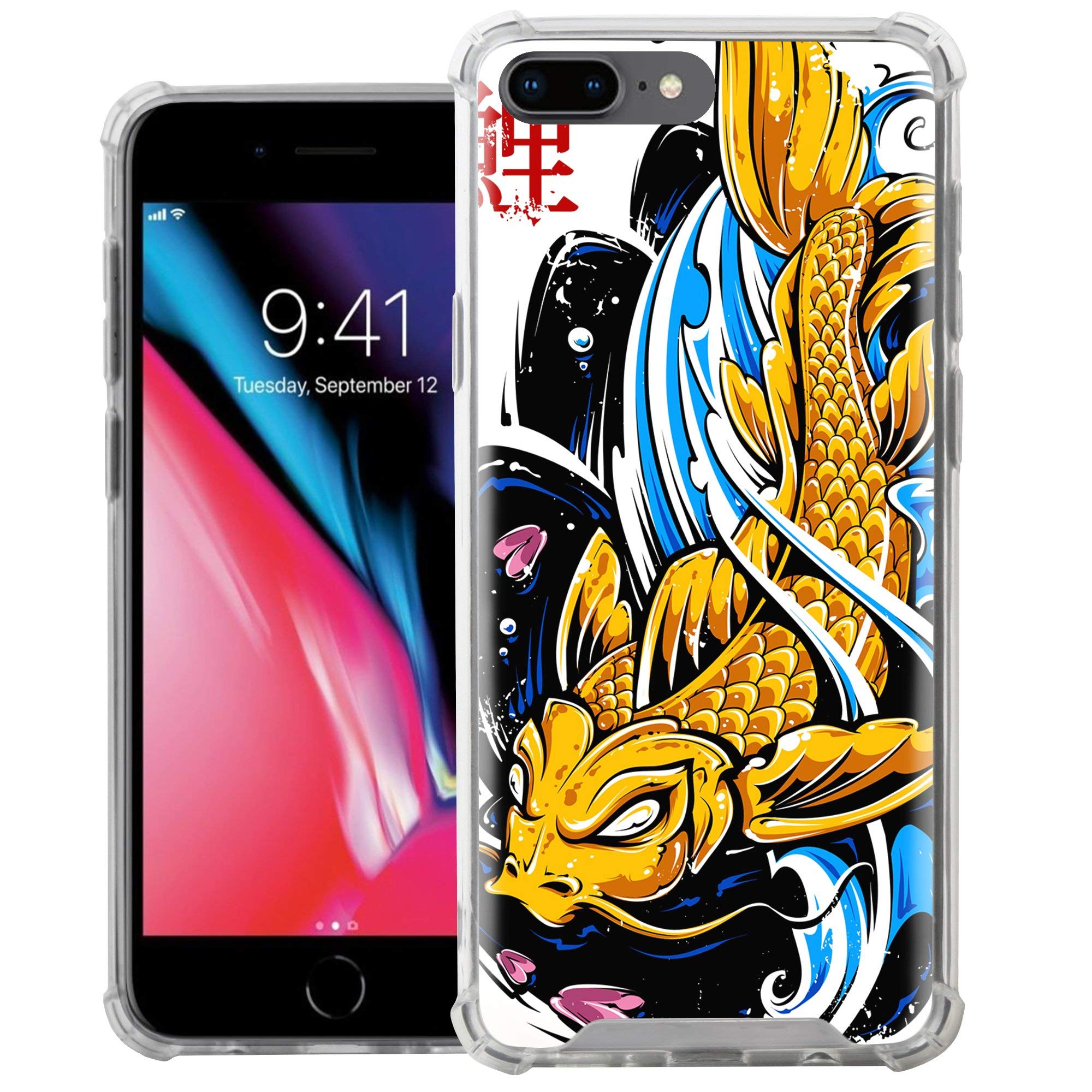 Premium Slim Clear Bumper Case for Apple iPhone 7 Plus/8 Plus - Full Body Protection, Koi Fish Design - Perfect for Everyday Use, Work & Outdoor Activities