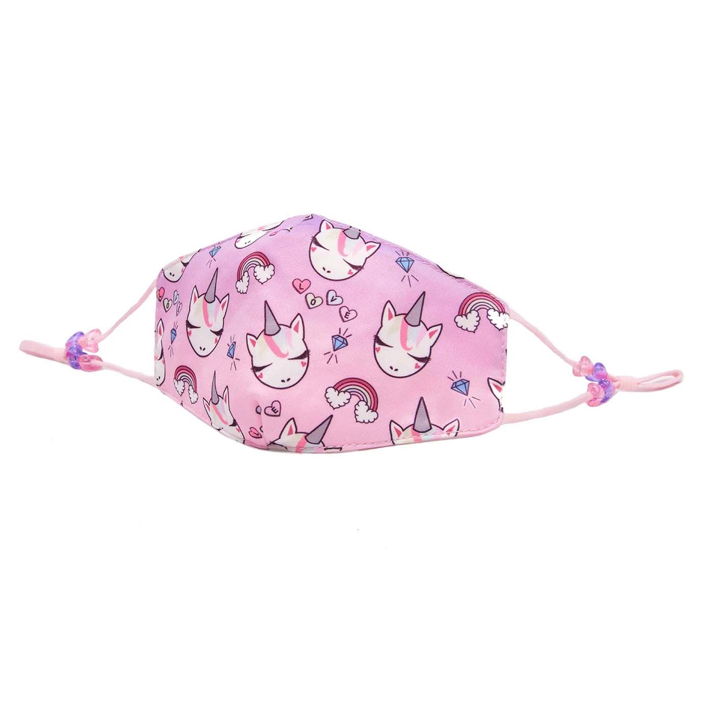Girl's Kids Reusable Face Covering with Interior Pocket - Lavender Ombre Unicorn Bling for School, Travel & Daily Activities