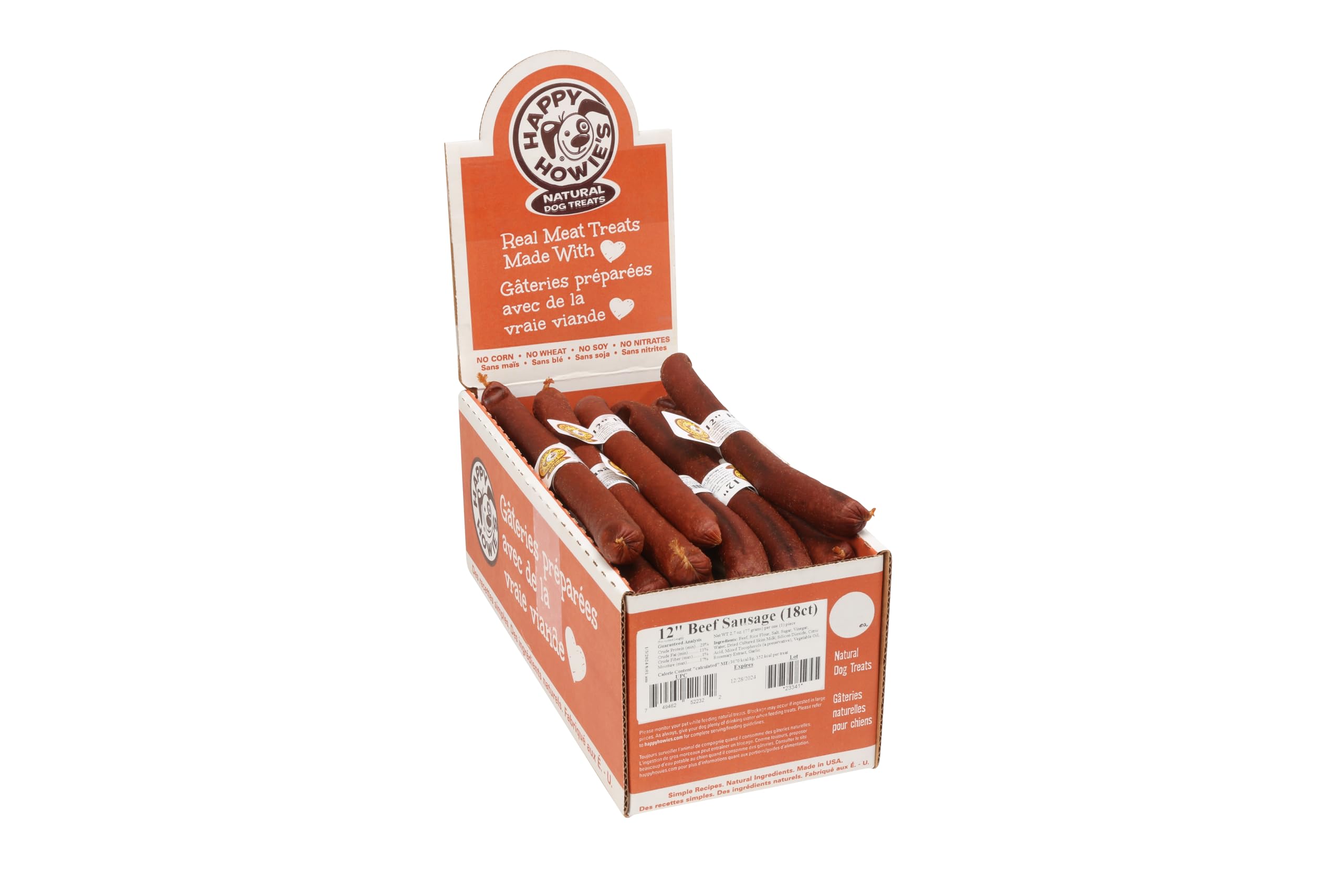 Happy Howie's Sausage Dog Treats - Natural Beef Flavor, Slow Cooked, Hormone Free, Healthy Snacks for Dogs - 36 Count (Pack of 1) - Perfect for Training, Rewards & Dental Chewing