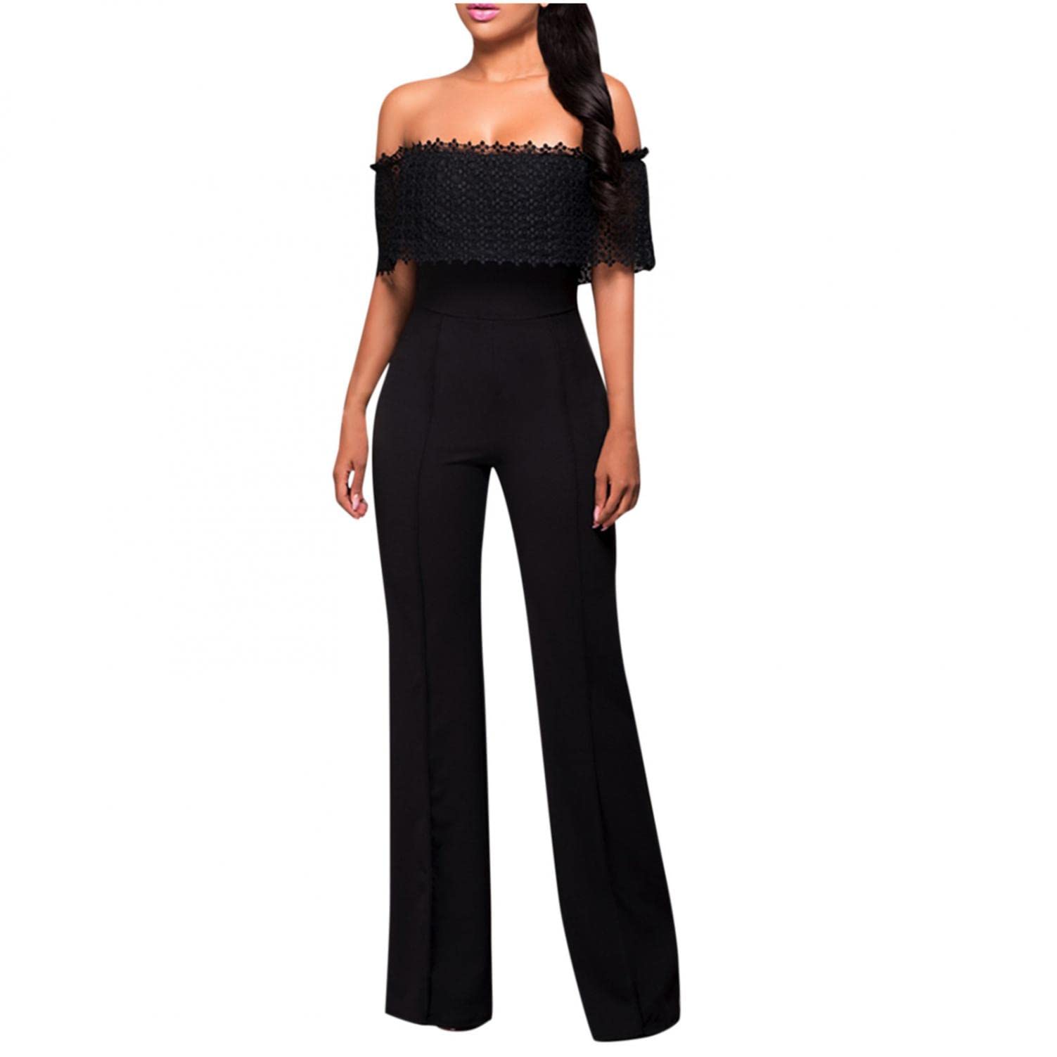 Elegant Off Shoulder High Waisted Jumpsuit for Women - Long Wide Leg Romper Summer Outfit | Perfect for Beach Vacation, Date Night & Casual Wear