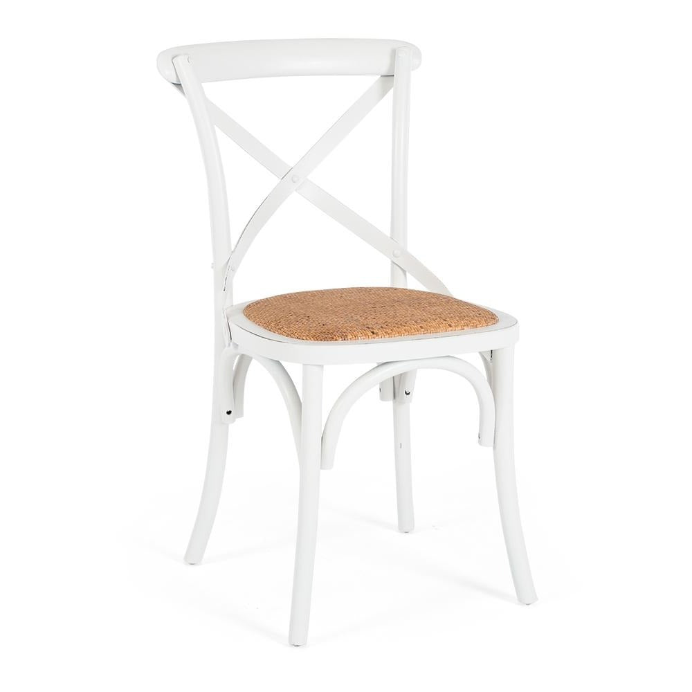 Marcel Cross Back Dining Chair - Aged White Farmhouse Style | Solid Wood Kitchen Chairs for Dining Room, Breakfast Nook & Outdoor Patio