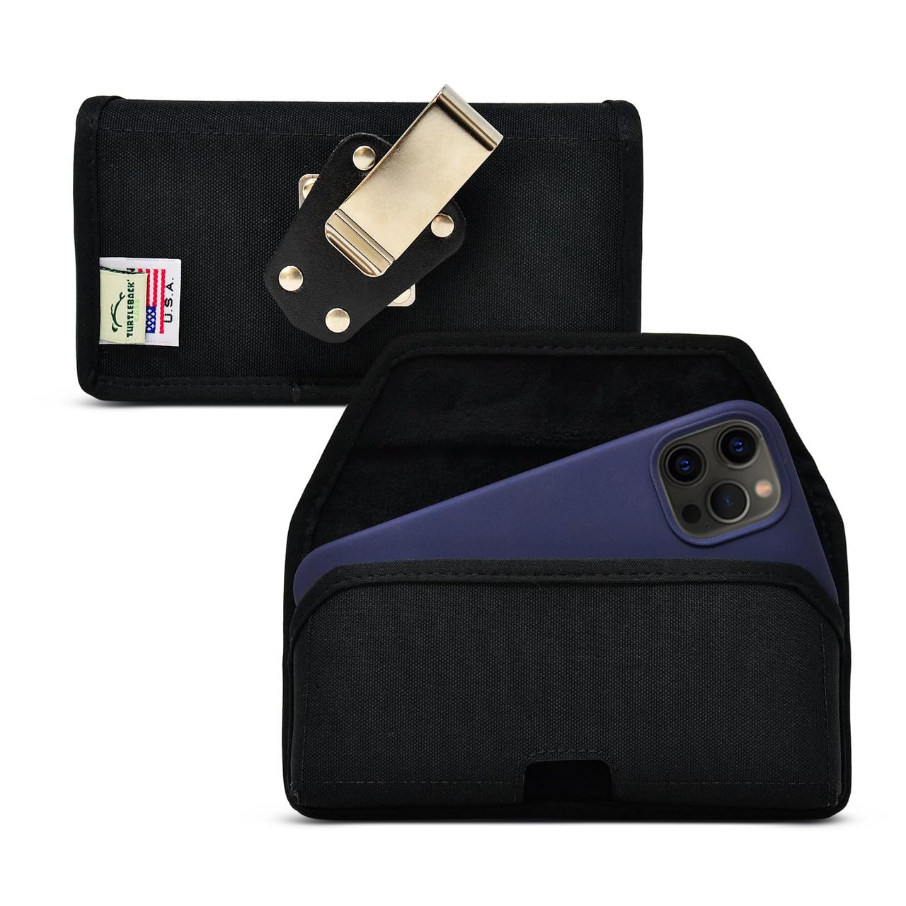 Premium Nylon Phone Holster for iPhone 14/14 Pro/13/13 Pro/12/12 Pro - Slim Fit Belt Clip Pouch with Metal Clip - Secure Phone Holder for Running, Hiking, Work & Outdoor Activities (Black)
