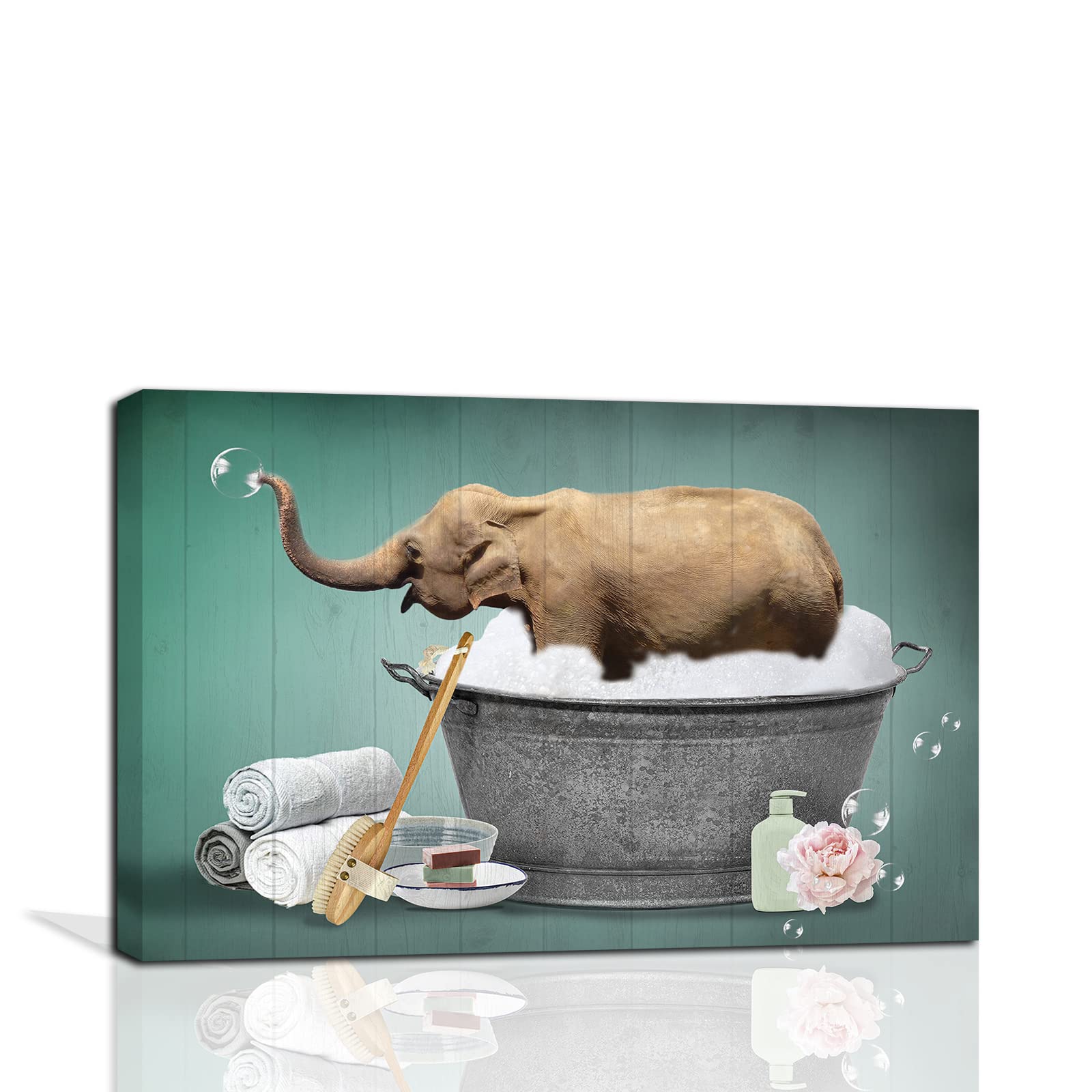 Funny Elephant Bathing in Bathtub Canvas Wall Art - Animal Painting Bathroom Decor for Living Room & Bedroom - Perfect for Spa-Themed Rooms, Kids' Bathrooms & Whimsical Home Decor