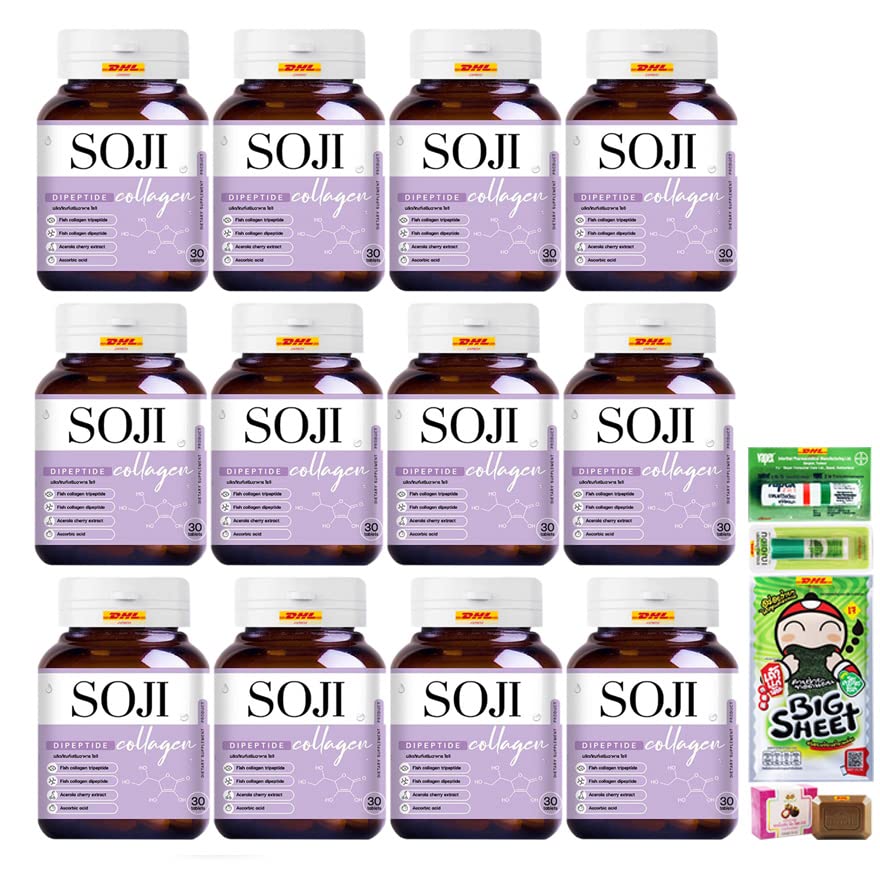 Premium Japanese Soji Collagen Anti-Aging Supplement - 30 Tablets (12-Pack) for Wrinkle Reduction & Youthful Skin | DHL Express Shipping | Free Tomato Facial Mask Included | Perfect for Daily Skincare Routine & Travel Essentials