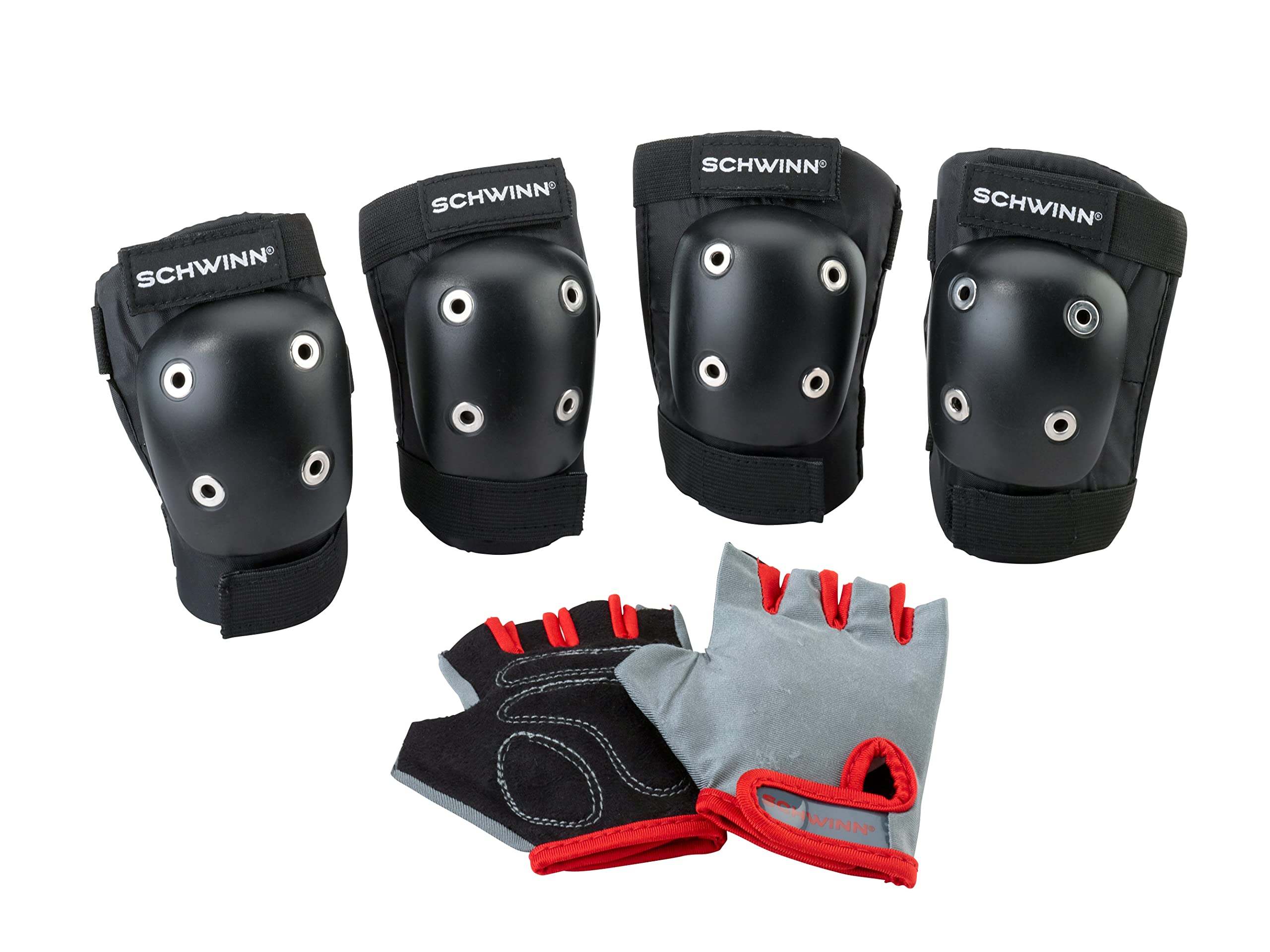 Schwinn Kids Bike Gloves Set with Knee & Elbow Pads - Protective Gear for Boys & Girls Cycling - Black/Gray - Perfect for Biking, Skateboarding & Outdoor Sports Safety
