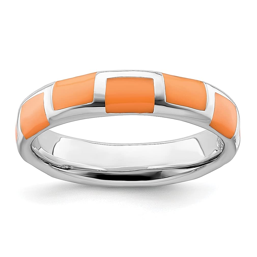 925 Sterling Silver Orange Enameled Band Ring - Stackable Dainty Jewelry for Women | Perfect Gift for Her | Everyday Wear, Layering & Special Occasions
