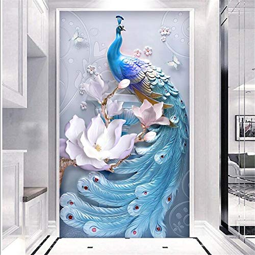 Modern 3D Embossed Peacock Wall Art - 78x59 Inches Removable Decorative Backdrop for Living Room, TV Background, Kids Bedroom & Porch Decor | Home & Office Wall Decor