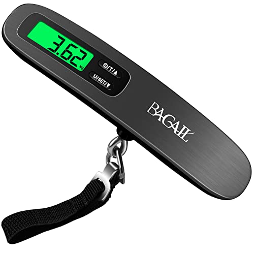 BAGAIL Digital Luggage Scale with Backlit LCD Display - 110lb Portable Hanging Suitcase Scale for Travel - Battery Included (Black) | Perfect for Airports, Cruise Ships & International Travel Packing