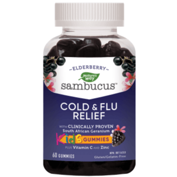 Nature's Way Sambucus Elderberry Gummies for Kids - Immune Support & Cold & Flu Relief - 60 Count - Berry Flavor - Perfect for School, Travel & Daily Wellness