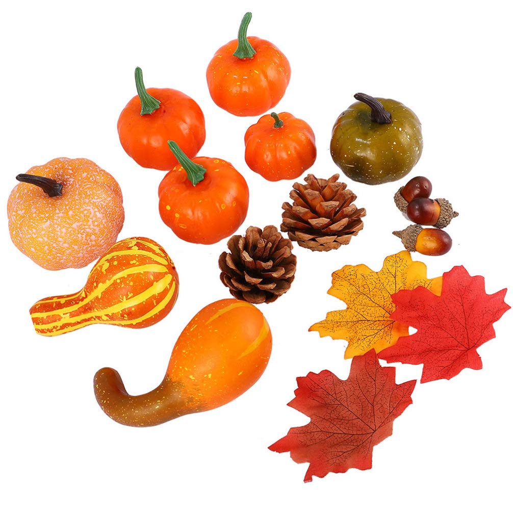 NUOBESTY Mini Artificial Pumpkins, Gourds, Maple Leaves, Pine Cones & Acorns - Fall Harvest Decor for Halloween, Thanksgiving, Autumn Home & Table Centerpiece Decorations