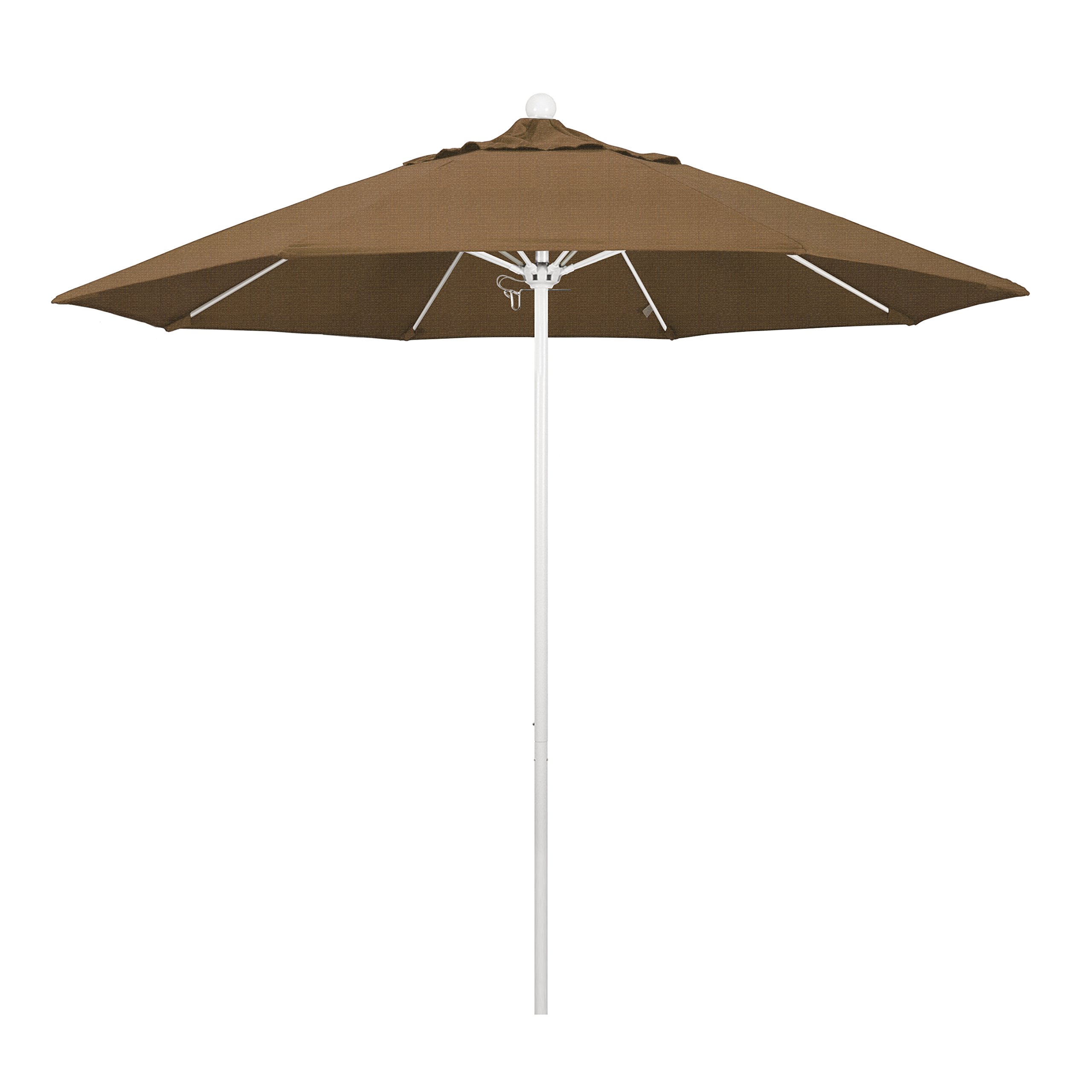 9' Round Aluminum/Fiberglass Patio Umbrella - Push Open, White Pole, Olefin Fabric for Outdoor Dining