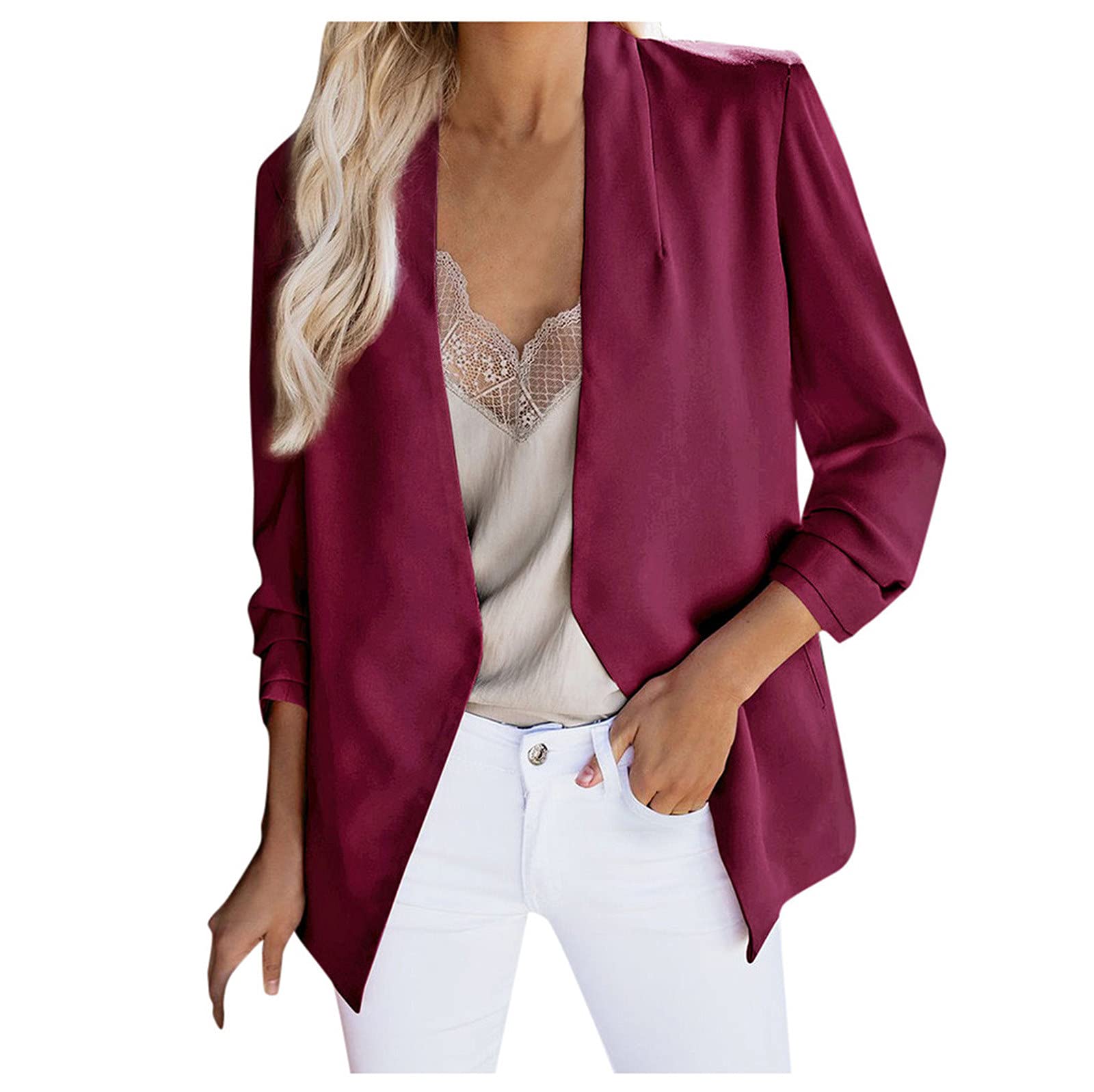 Women's Silk Satin Blazer - Formal Long Sleeve Cardigan for Office & Evening Wear