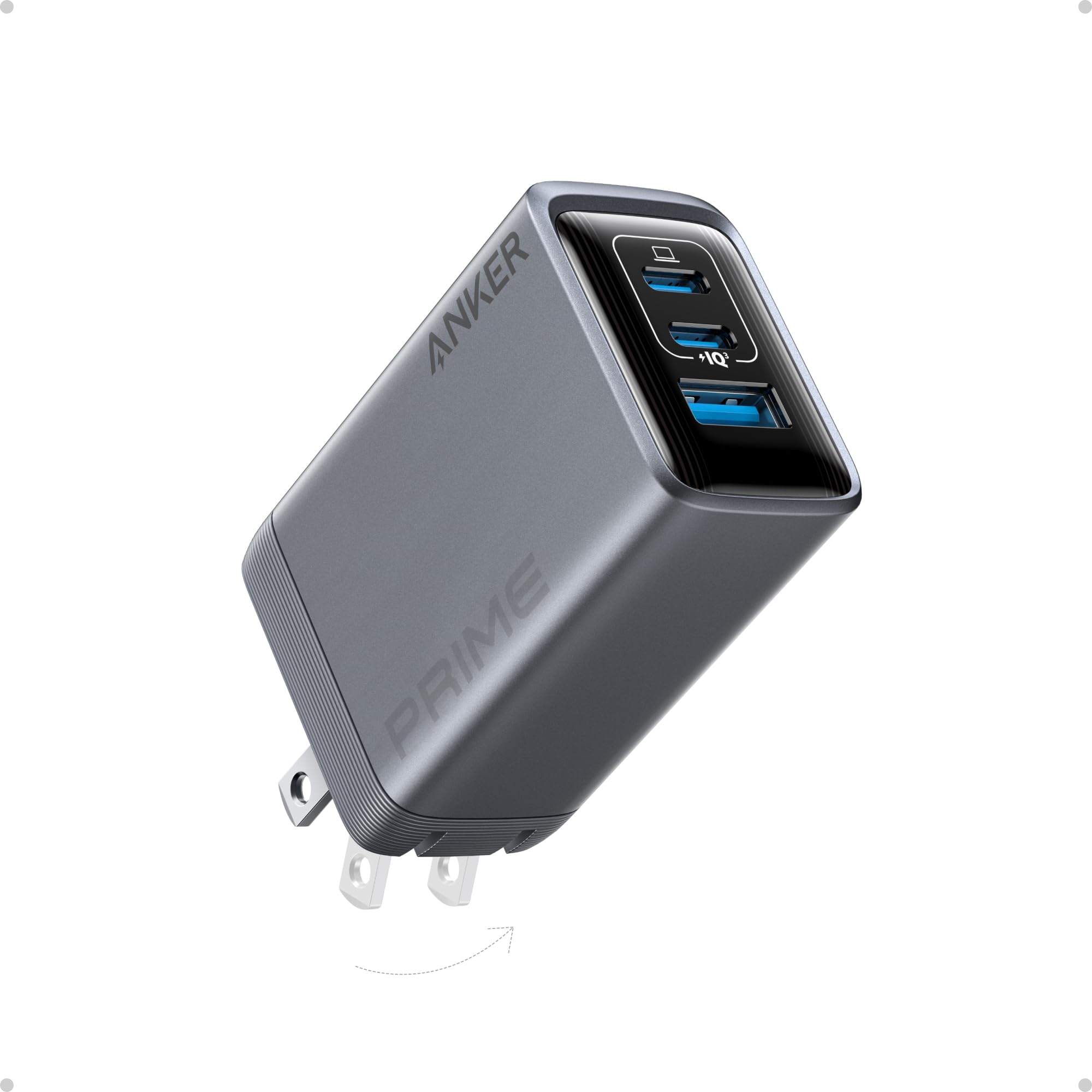 Anker Prime 100W USB C Charger, 3-Port GaN Fast Charging Block, Compact Foldable Design for MacBook Pro/Air, iPad, iPhone 15/14/13, Galaxy S24/S23 - Perfect for Travel, Office & Home Charging Station
