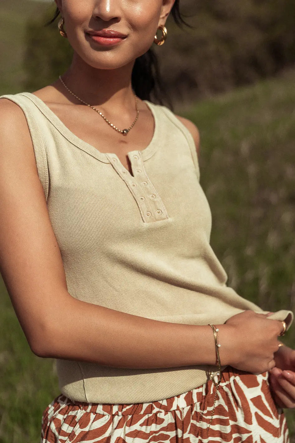 Emmett Ribbed Beige Tank Top for Women | Soft & Stretchy Casual Wear | Perfect for Summer, Gym, and Layering
