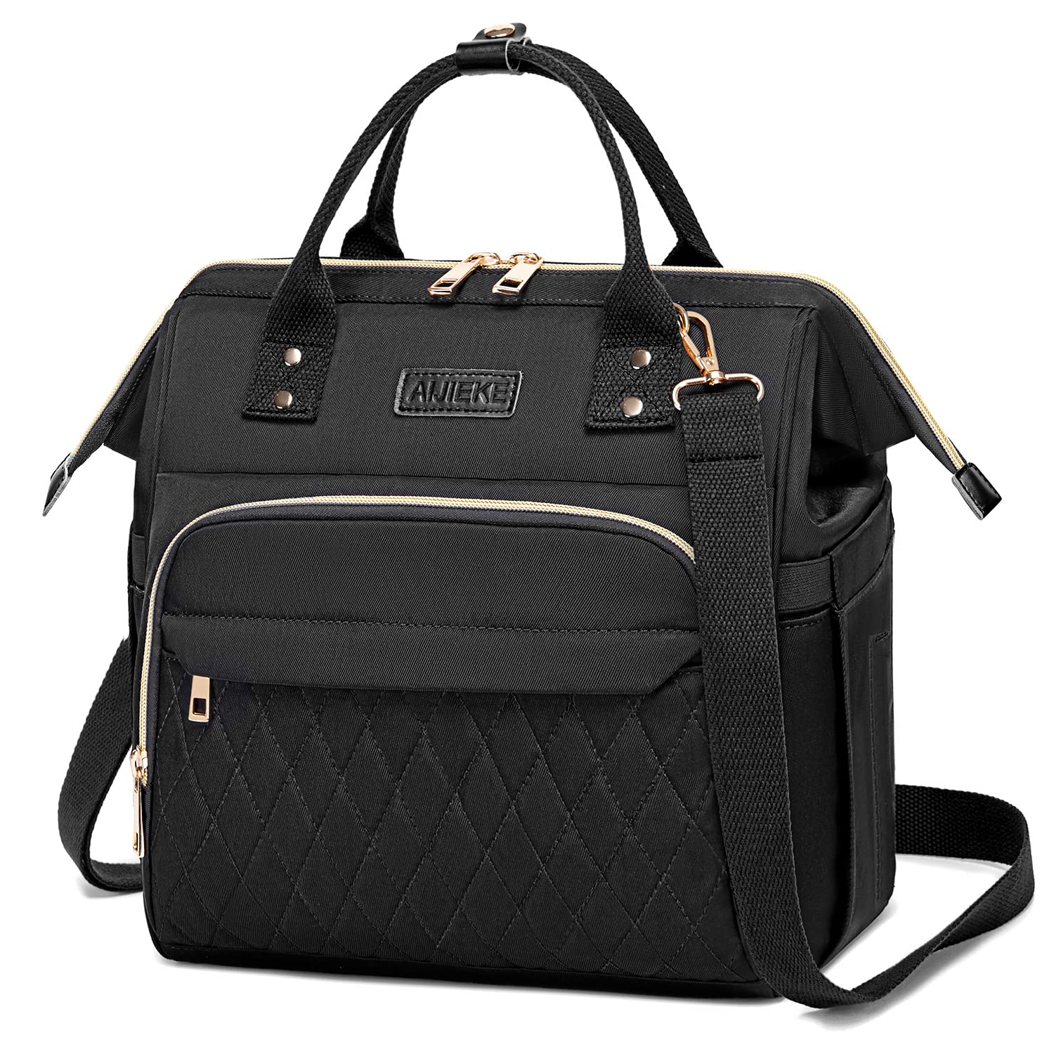 AIJIEKE Insulated Lunch Bag for Women - Large Leak-Proof Cooler Tote with Shoulder Strap & Side Pockets for Work, Office, Picnic & Outdoor Activities (Black)