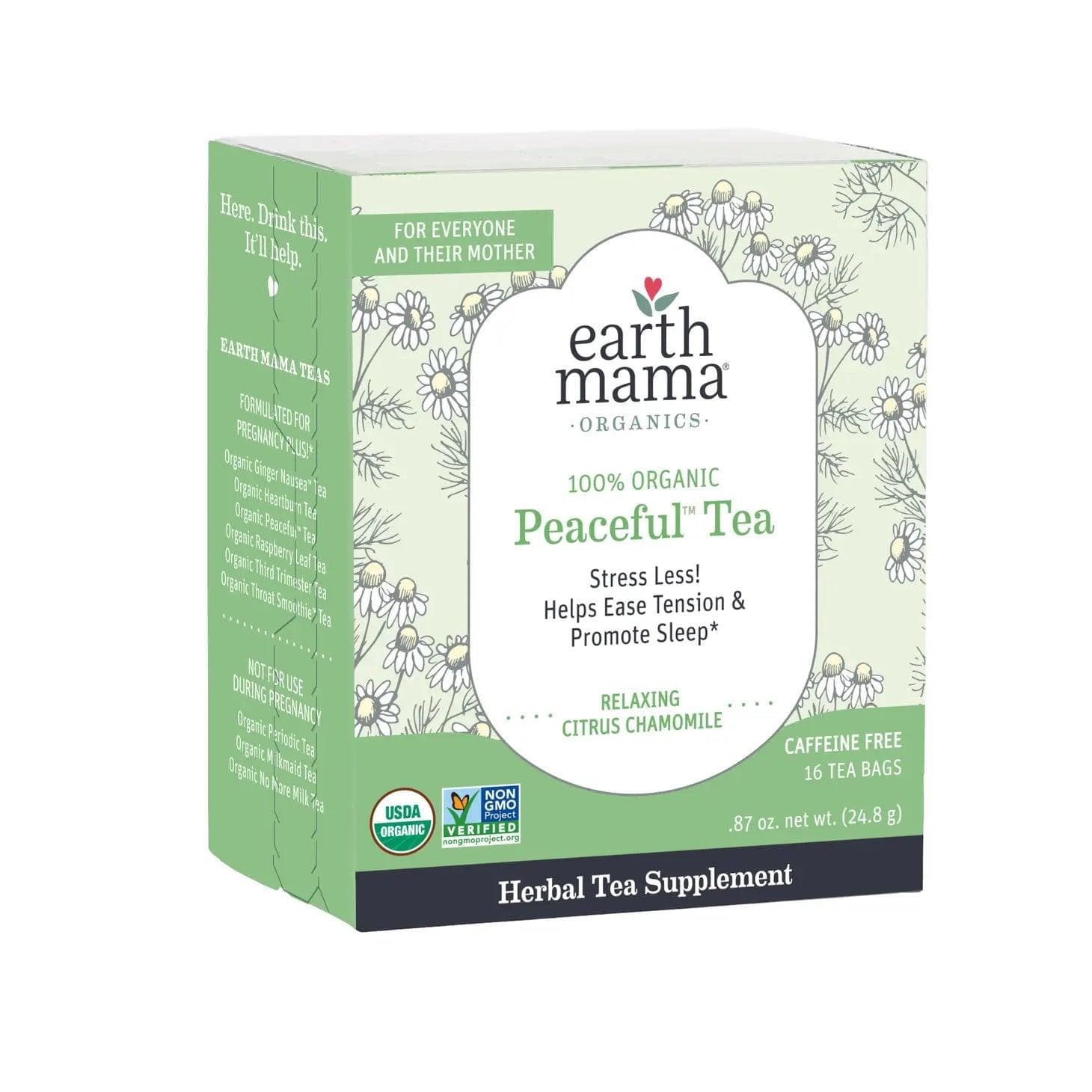 Earth Mama Organic Peaceful Tea - 10 Tea Bags, Caffeine-Free Herbal Tea for Relaxation & Stress Relief - Perfect for Pregnancy, Nursing & Evening Relaxation