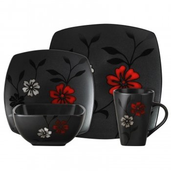 Gibson 16-Piece Evening Blossom Dinnerware Set - Floral Printed Porcelain Plates, Bowls & Mugs - Elegant Tableware for Dinner Parties, Family Gatherings & Special Occasions