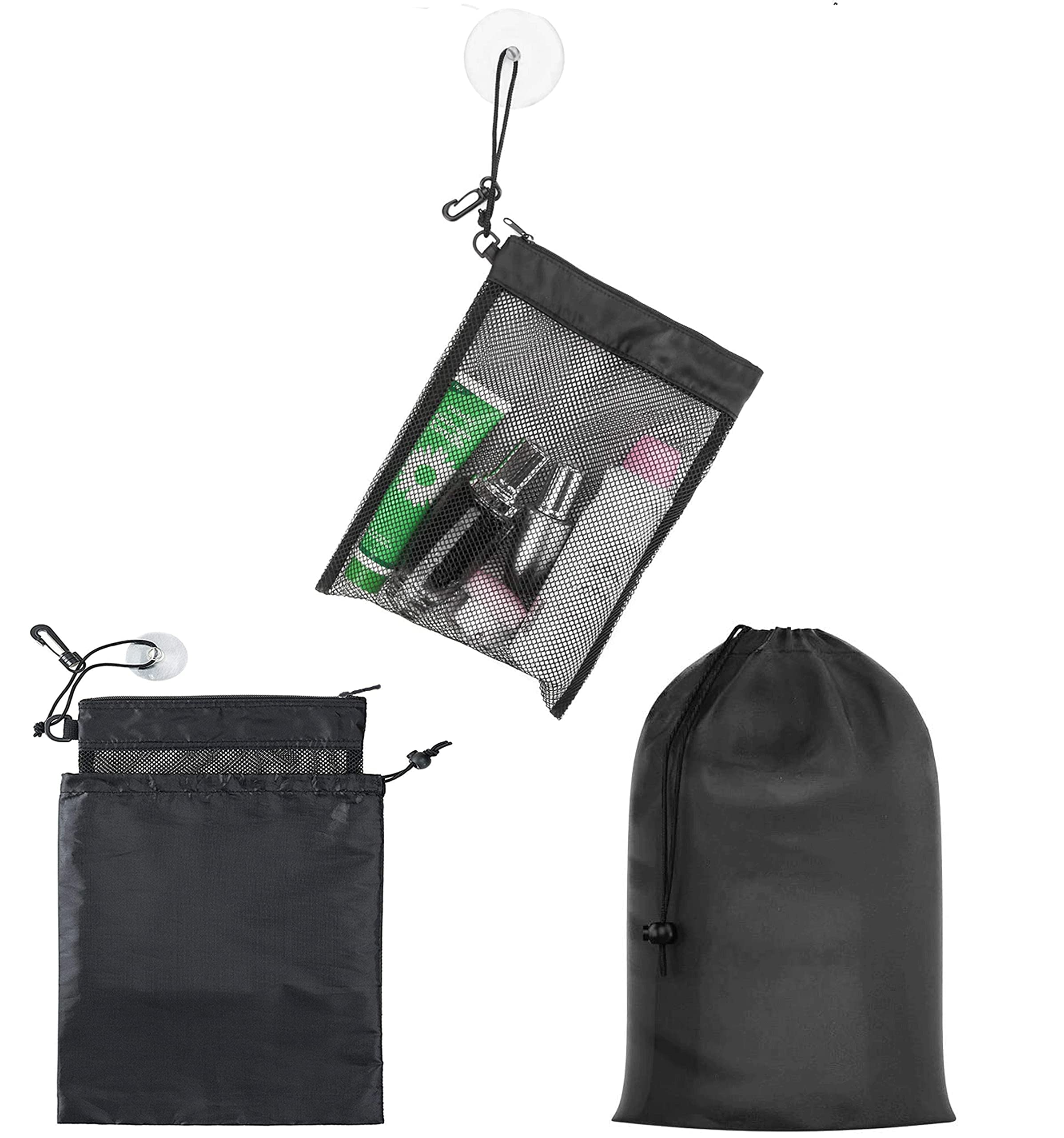 Waterproof Multifunctional Toiletry Shower Bag for Gym, Travel & Camping - Mesh Hanging Organizer with Suction Cups, Zipper & Drawstring Pouch - Compact Lightweight Toiletry Caddy for Shower, Swimming & Outdoor Activities