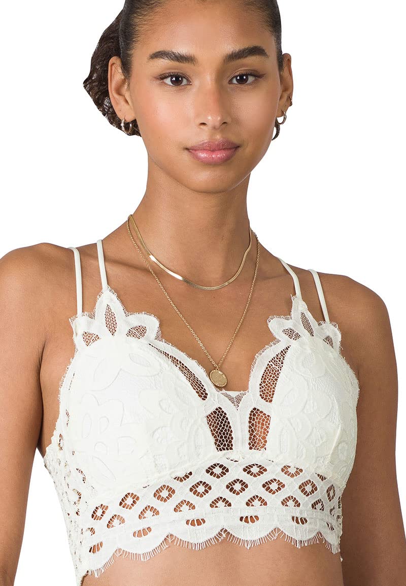 NioBe Women's Cross Strap Crochet Lace Bralette Bra - Padded Underwire Push Up Top for Everyday Wear & Layering