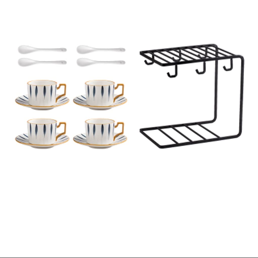 Nordic Tea Cup and Saucer Set - 4-Piece Porcelain Tea Cups with Spoons, Saucers & Cup Holder for Latte, Coffee & Afternoon Tea - Elegant Home & Cafe Serving Set for Gifts, Parties & Daily Use