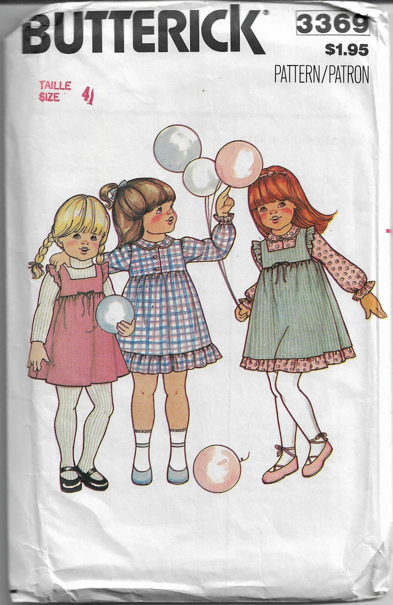 Vintage Butterick 3369 Little Girls Jumper Dress Sewing Pattern 1980s - DIY Retro Dressmaking for Kids, Parties & Special Occasions