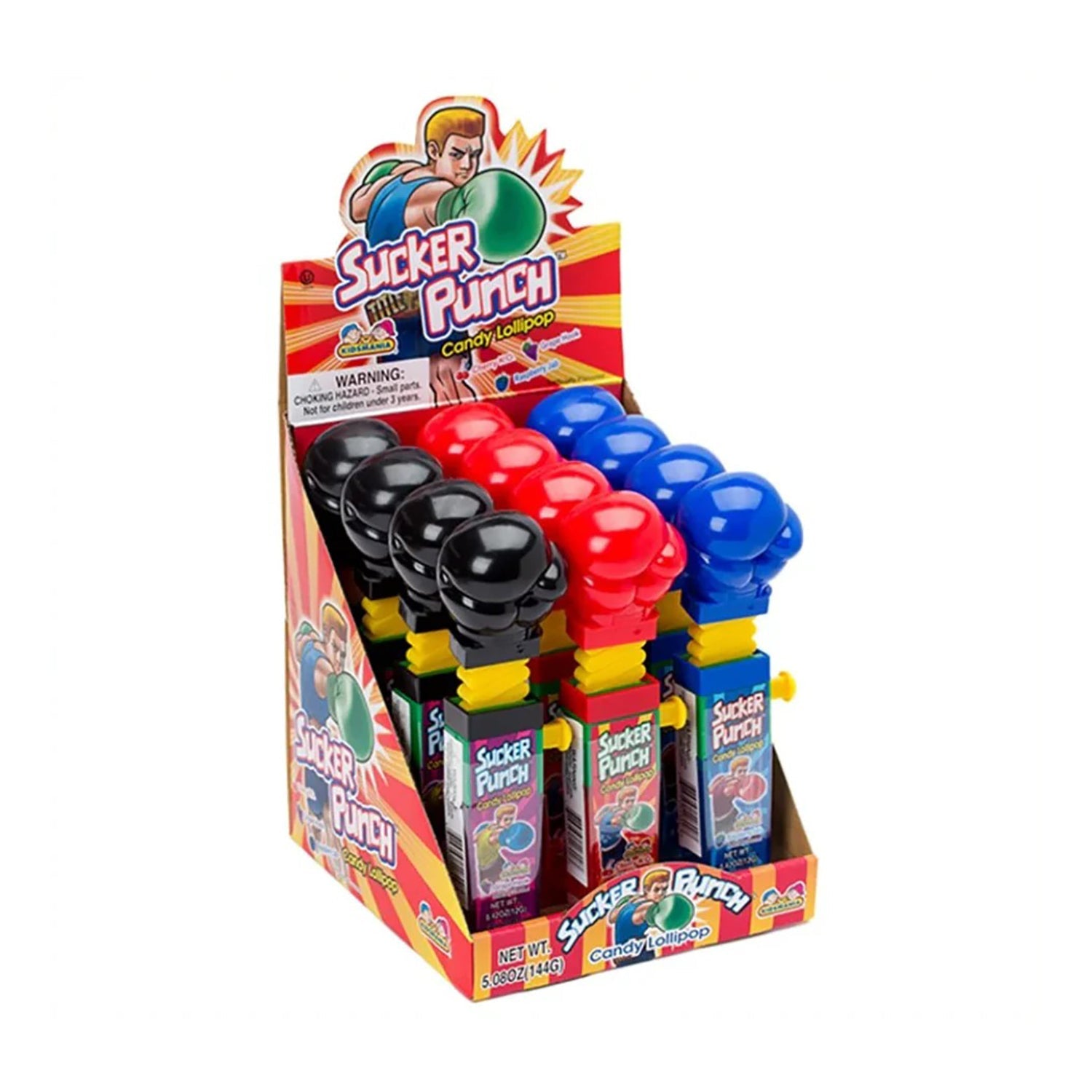 Kidsmania Sucker Punch Candy - 12 Count Box | Delicious Fruit Flavors for Kids Birthday Parties, Halloween Treats & School Snacks
