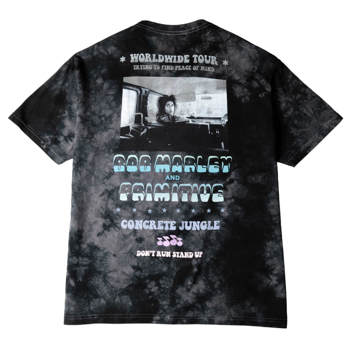 Primitive x Bob Marley Concrete Jungle Washed Graphic T-Shirt - Vintage Washed Cotton Tee for Men - Perfect for Casual Wear, Street Style & Music Festival Outfits