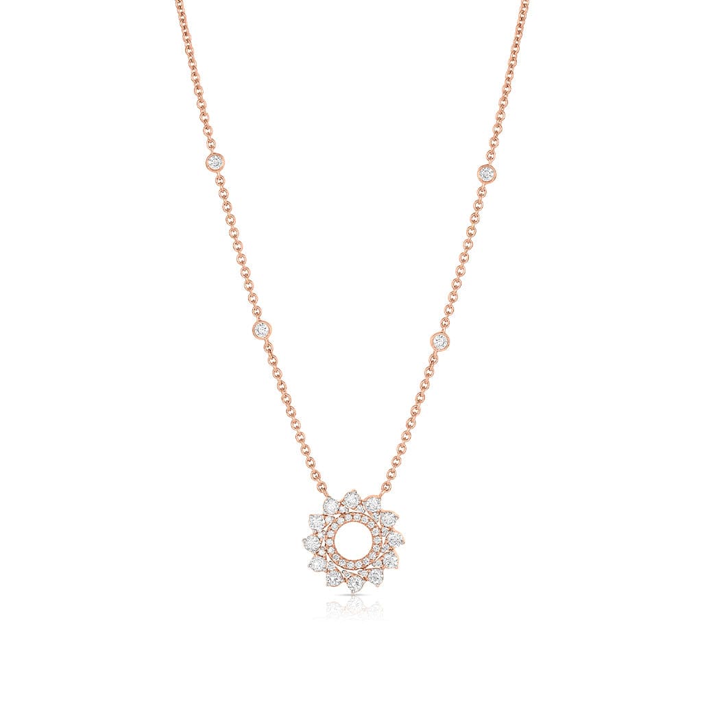 18K Rose Gold Diamond Round Wreath Necklace for Women - Elegant Floral Pendant Jewelry Gift for Anniversary, Valentine's Day & Special Occasions