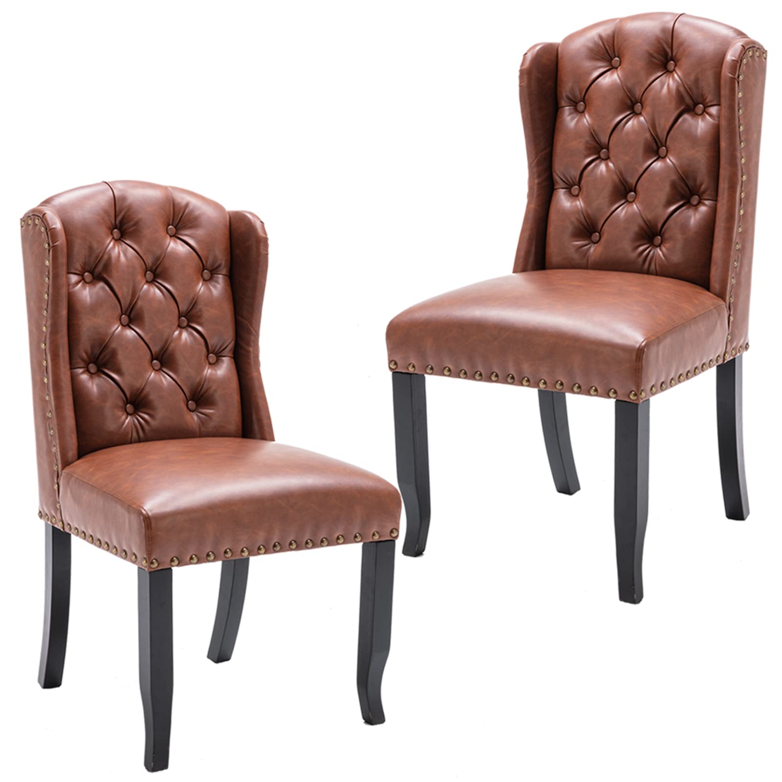 DUOMAY Modern Tufted Dining Chairs Set of 2 - PU Leather Upholstered Armless Side Chairs for Kitchen & Dining Room - Solid Wood Wingback Accent Chairs in Brown - Perfect for Home Decor, Guest Seating & Small Space Dining