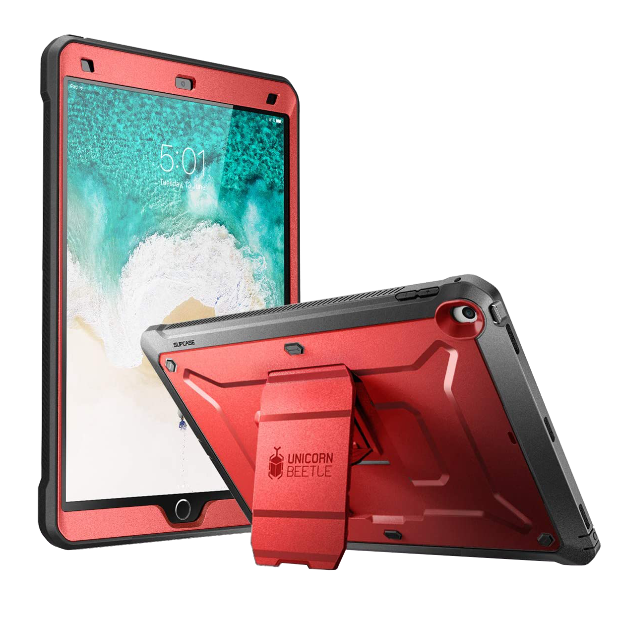 iPad Pro 10.5 inch (2017) Unicorn Beetle Rugged Case with Built-in Screen Protector - Shockproof Heavy Duty Cover for iPad Pro 10.5 (Metallic Red) - Perfect for Outdoor, Travel & Work Protection