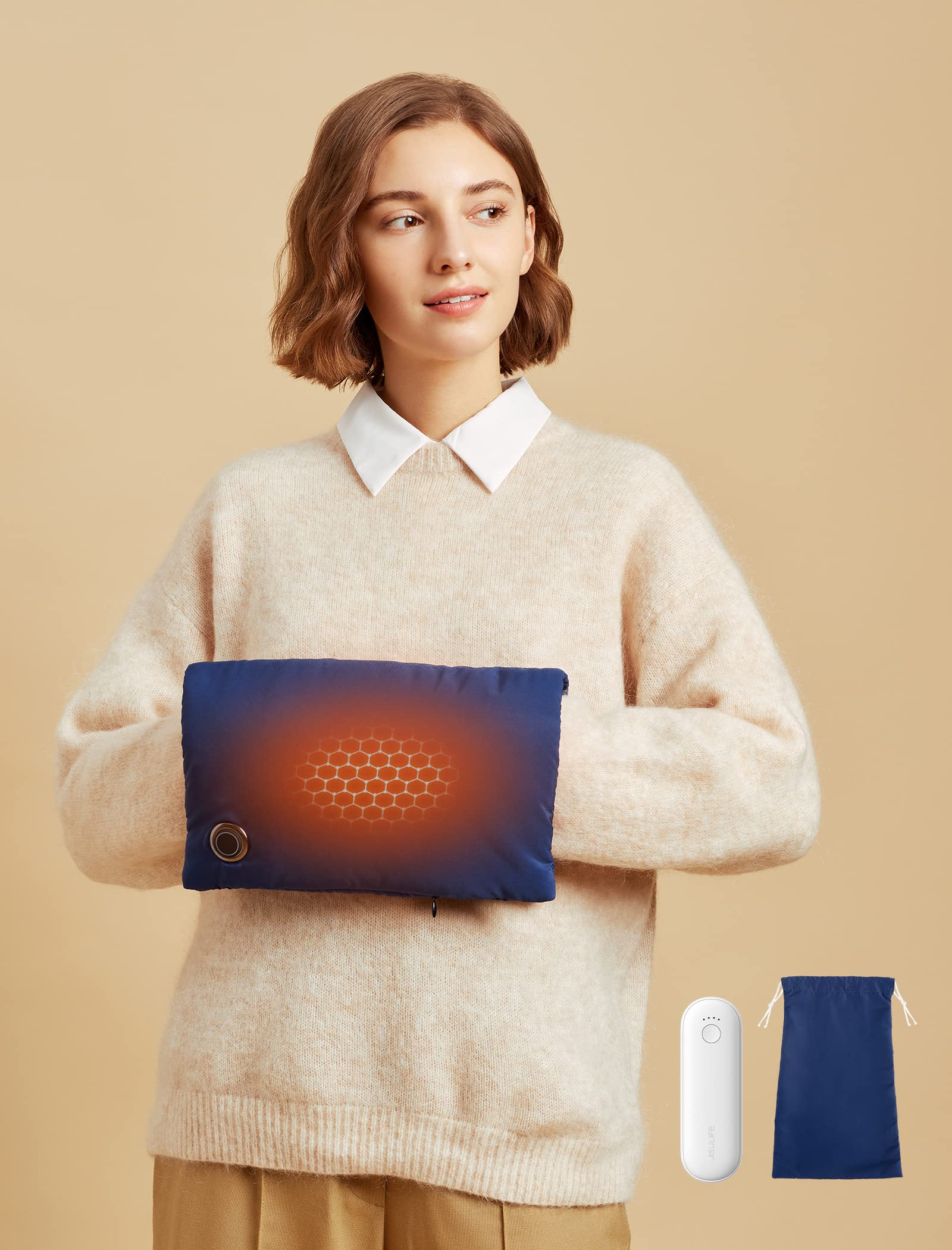 JISULIFE Electric Hand Warmer - Portable USB Heated Hand Muff with 4500mAh Power Bank, 3 Temperature Settings, Fast Heating, Soft & Lightweight for Outdoor Activities, Winter Sports, and Cold Weather Commuting