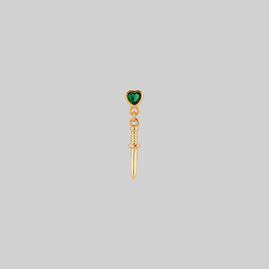 REIGN Green Heart & Dagger Drop Earrings - 14K Gold Plated Dainty Gothic Jewelry for Women, Perfect for Valentine's Day Gifts, Date Night & Punk Fashion Accessories
