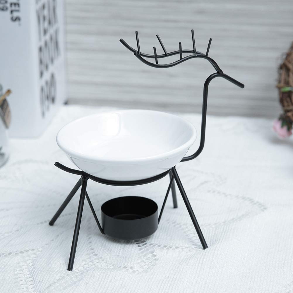 Deer-Shaped Stainless Steel Ceramic Essential Oil Burner & Candle Holder - Aromatherapy Diffuser for Home Decor, Meditation & Relaxation (Black)