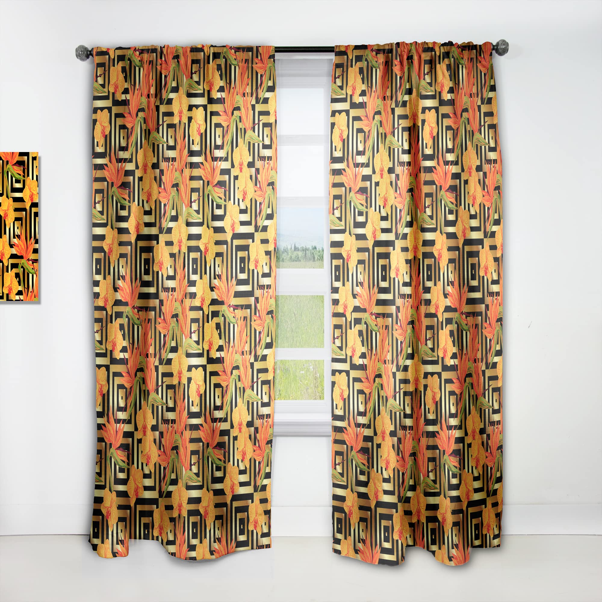 DesignQ Tropical Gold Luxury Pattern III Thermal Insulated Curtains - Single Panel 52x120 Inches - Elegant Drapes for Bedroom & Living Room - Perfect for Home Decor & Light Blocking