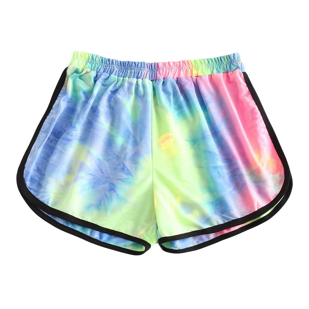 ZANFUN Women's Tie-Dye Athletic Shorts - High Waist Yoga Running Workout Shorts with Elastic Band, Breathable & Stretchy for Gym, Lounge & Summer (S-XL) | Perfect for Yoga, Jogging & Casual Wear