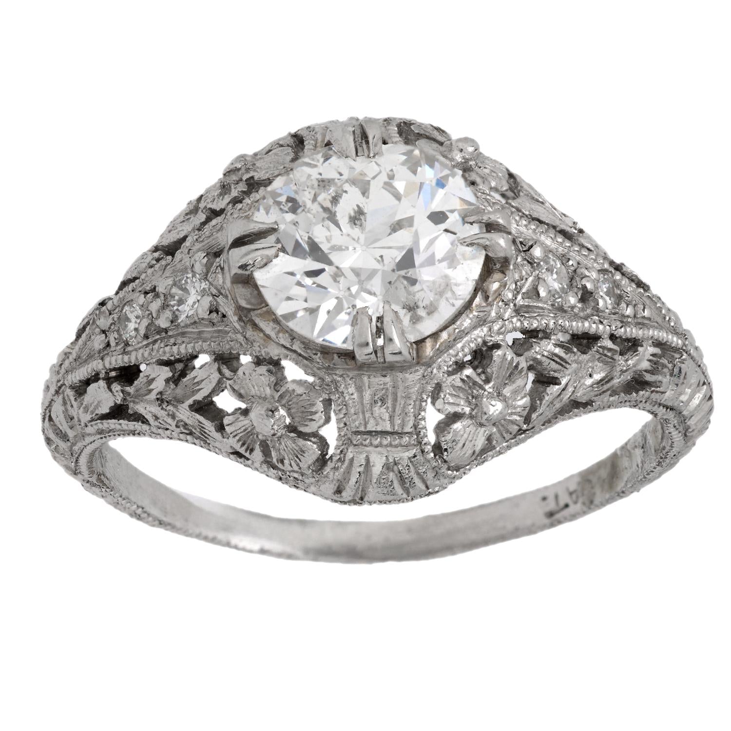 Vintage Art Deco 1 Carat Old European Cut Diamond Platinum Engagement Ring - Perfect for Wedding Proposals, Anniversary Gifts & Bridal Jewelry
