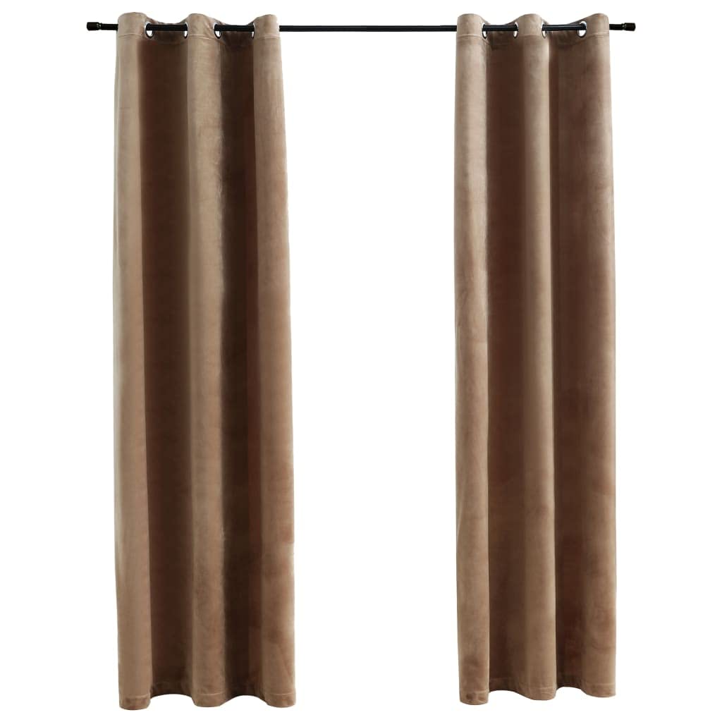 Blackout Curtains with Rings - 2 Pack Room Darkening Velvet Curtains 37x63 Inches, Beige | Thermal Insulated Light Blocking Drapes for Bedroom, Living Room & Nursery - Noise Reducing & Energy Efficient