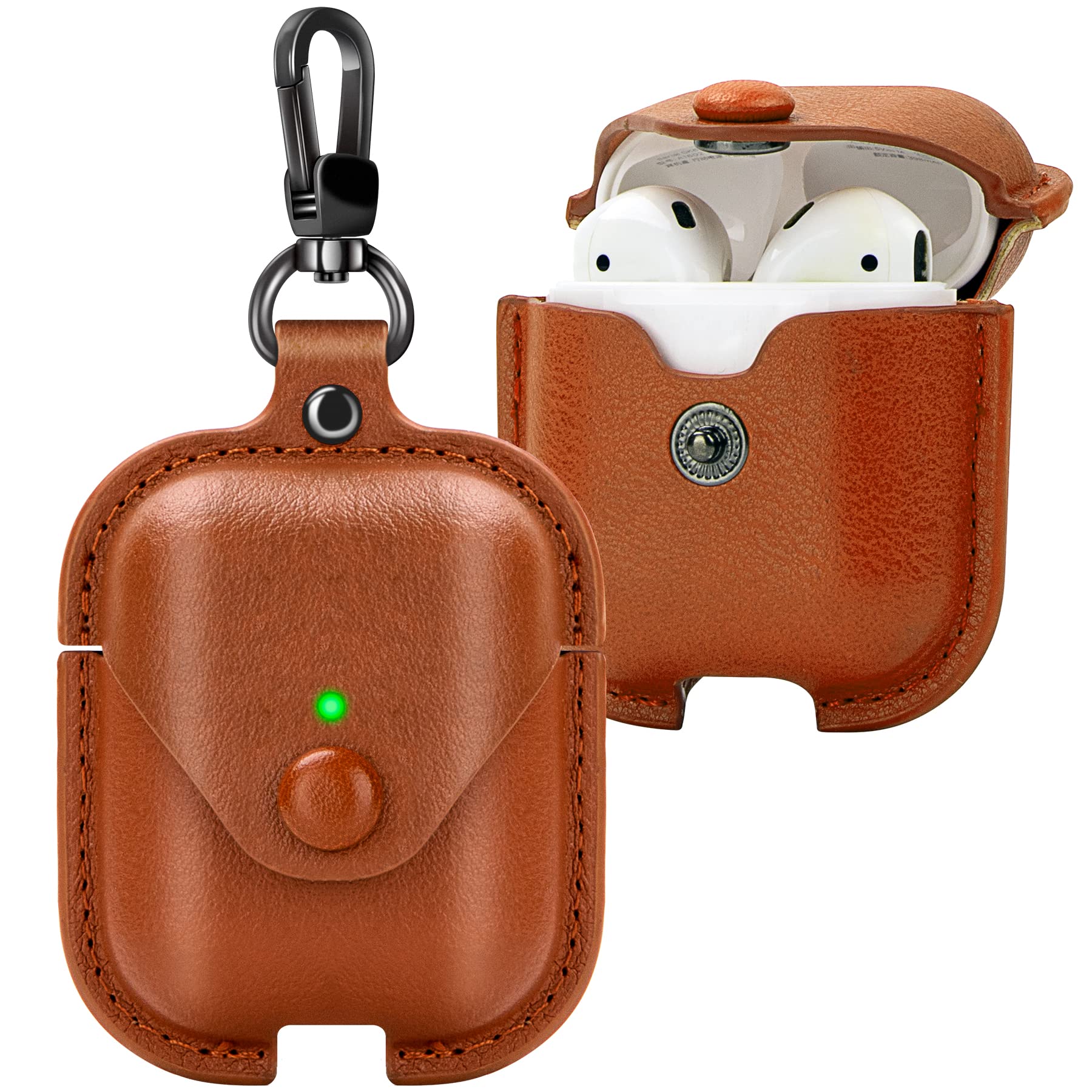 Premium Vintage Leather AirPods Case with Keychain - Shockproof Protective Cover for Apple AirPods 1/2 Charging Case - Perfect for Travel, Gym & Everyday Use
