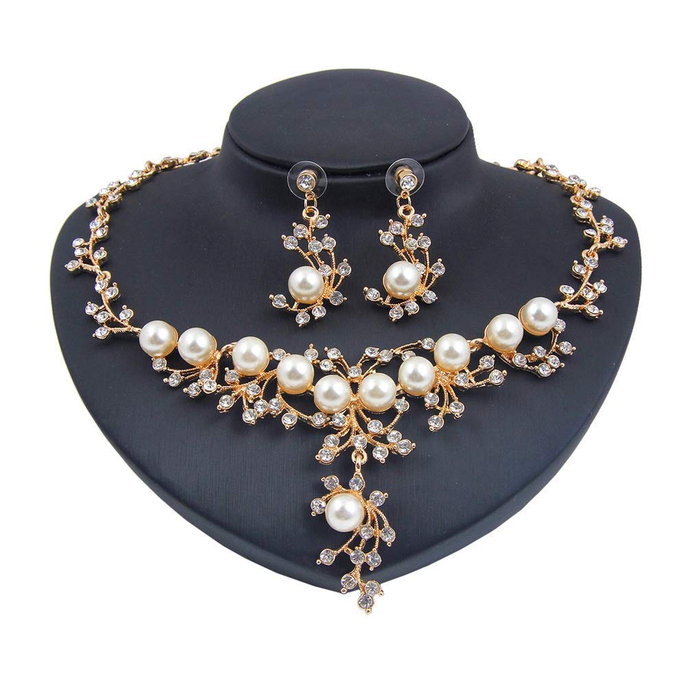 Elegant Women's Crystal Pearl Pendant Necklace & Earrings Set - Gold Tone Funeral Urn Jewelry, Memorial Keepsake, Wedding & Party Jewelry Gift (Free Size) - Perfect for Sympathy Gifts, Bridal Accessories & Special Occasions